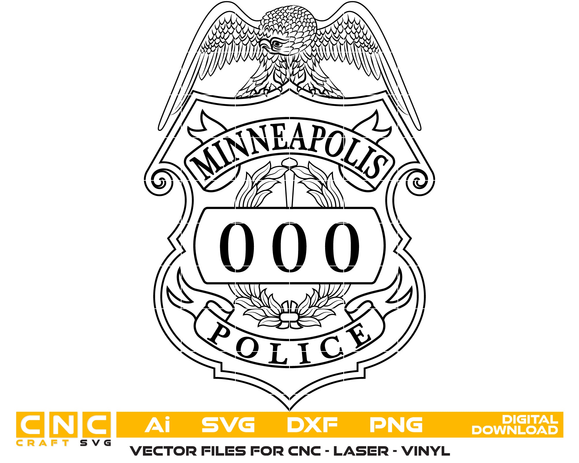 Minneapolis Police Badge Vector Art, Ai,SVG, DXF, PNG, Digital Files