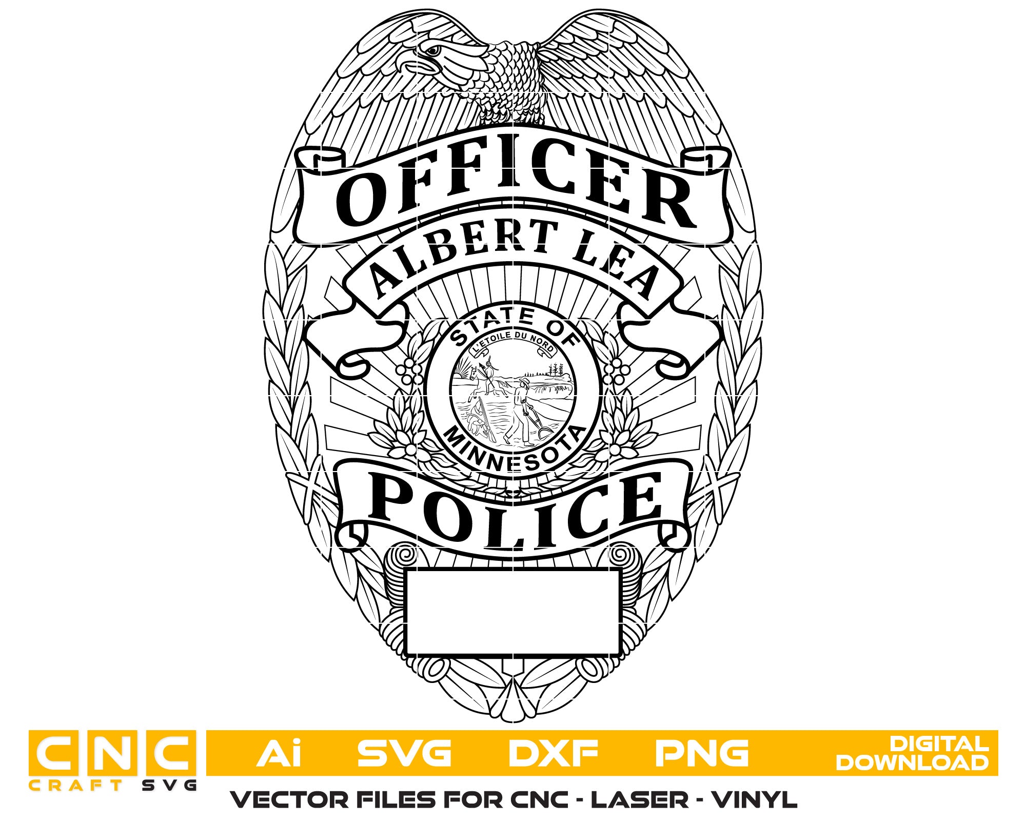 Minnesota Albert Lea Police Officer Badge Vector Art, Ai,SVG, DXF, PNG, Digital Files