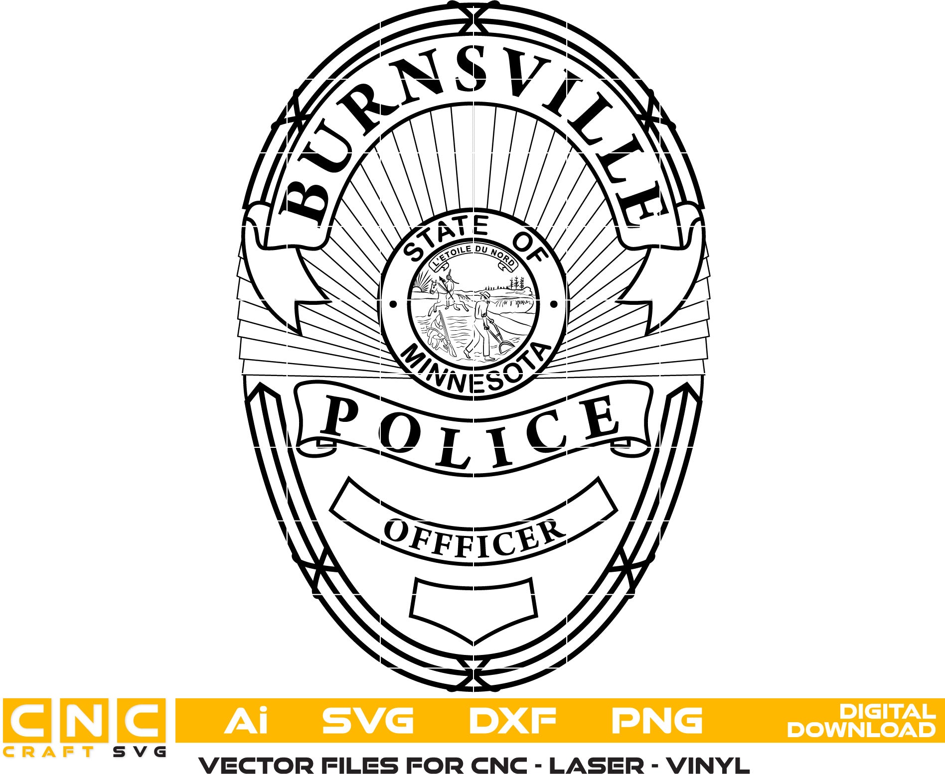 Minnesota Burnsville Police Officer Badge Vector Art, Ai,SVG, DXF, PNG