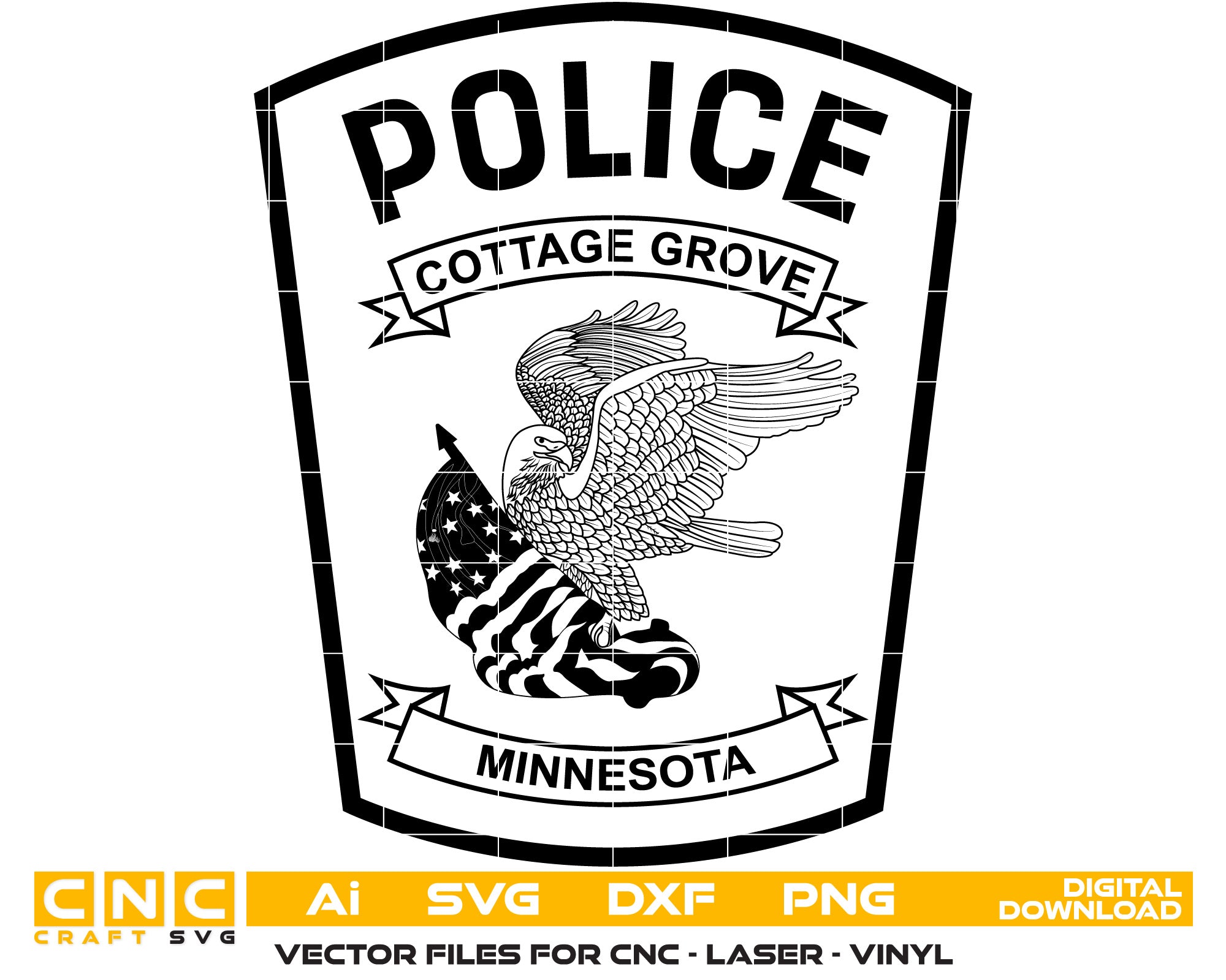 Minnesota Cottage Grove Police Badge Vector Art, Ai,SVG, DXF, PNG, Dig