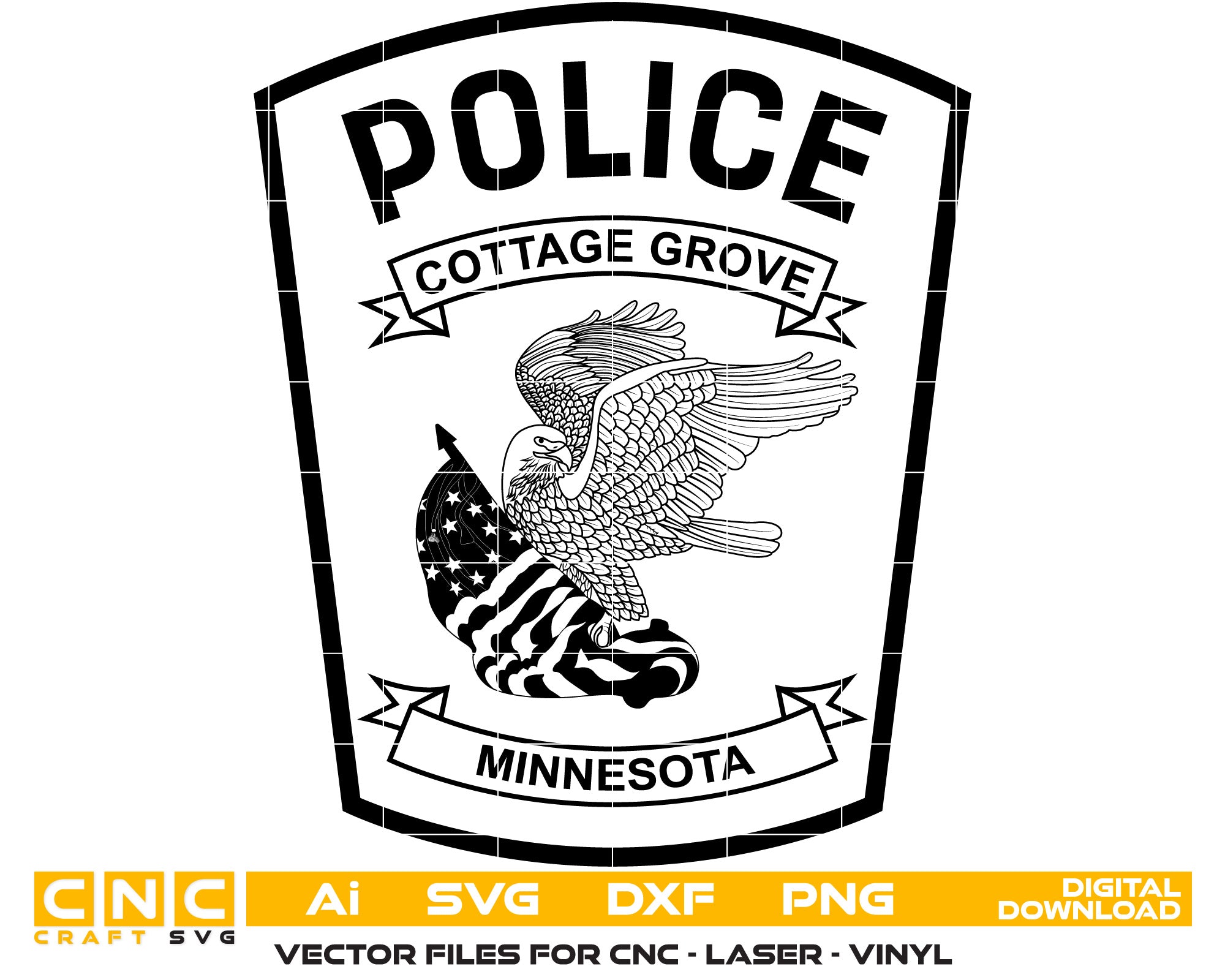 Minnesota Cottage Grove Police Badge Vector Art, Ai,SVG, DXF, PNG, Digital Files