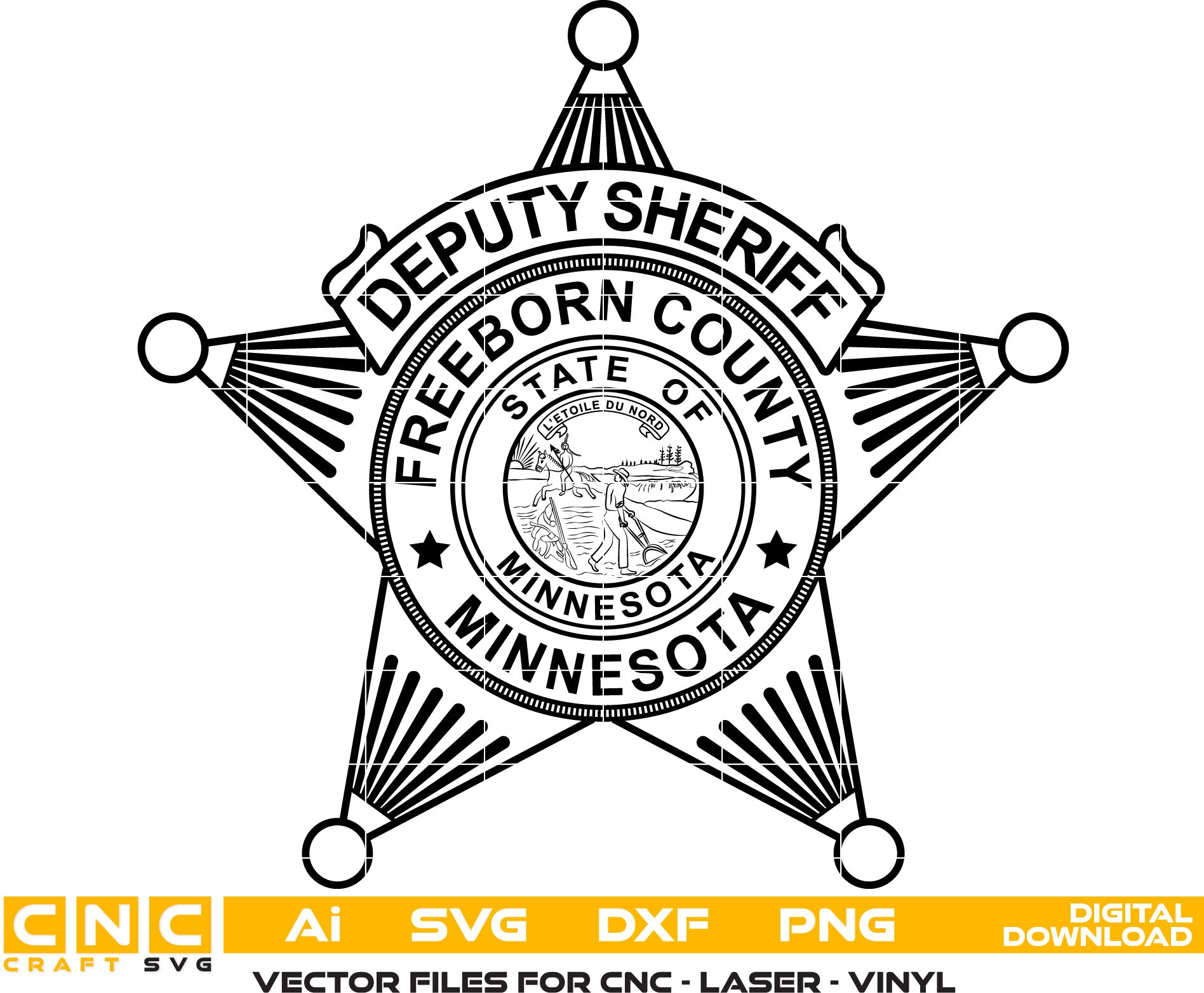 Minnesota Freeborn County Deputy Sheriff Badge Vector Art, Ai,SVG, DXF, PNG, Digital Files