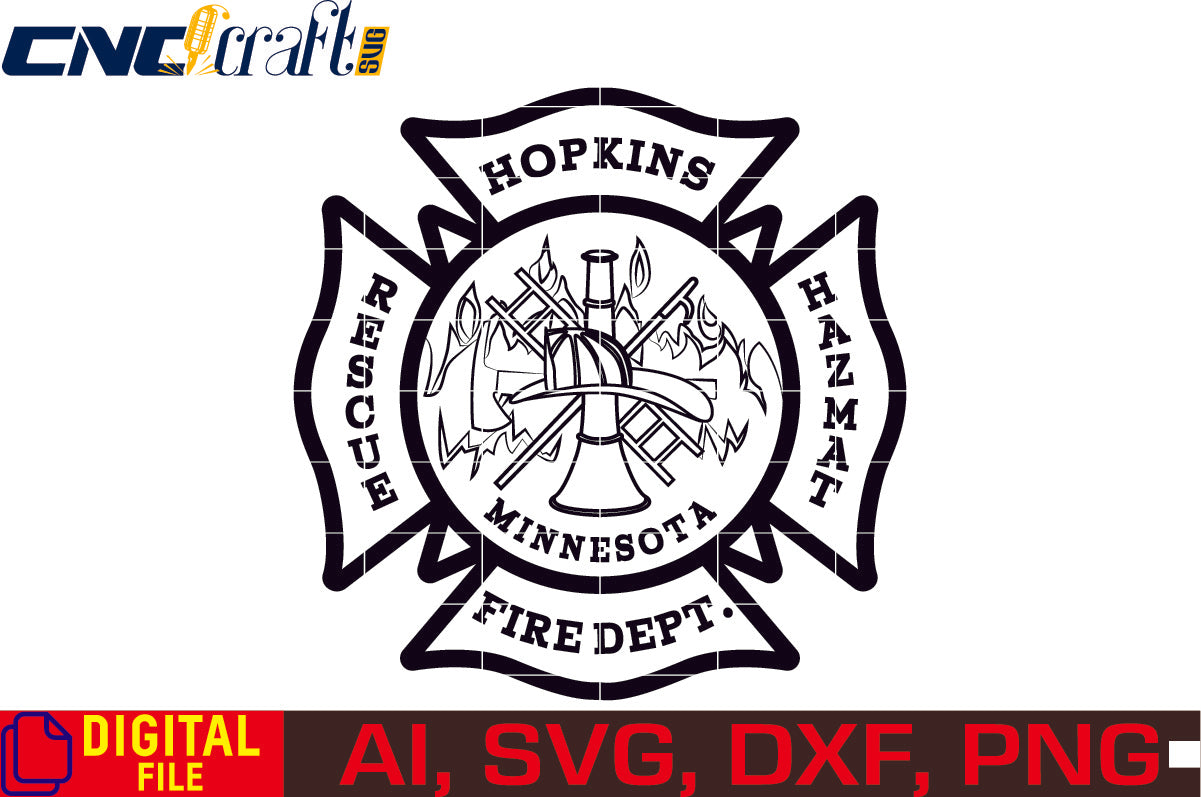 Minnesota Hopking Fire Dept Badge vector file for Laser Engraving, Woodworking, CNC Router, vinyl, plasma, Xcarve, Vcarve, Cricut, Ezecad etc.