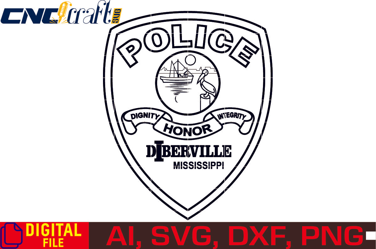 Mississippi Diberville Police Logo vector file for Laser Engraving, Woodworking, CNC Router, vinyl, plasma, Xcarve, Vcarve, Cricut, Ezecad etc.