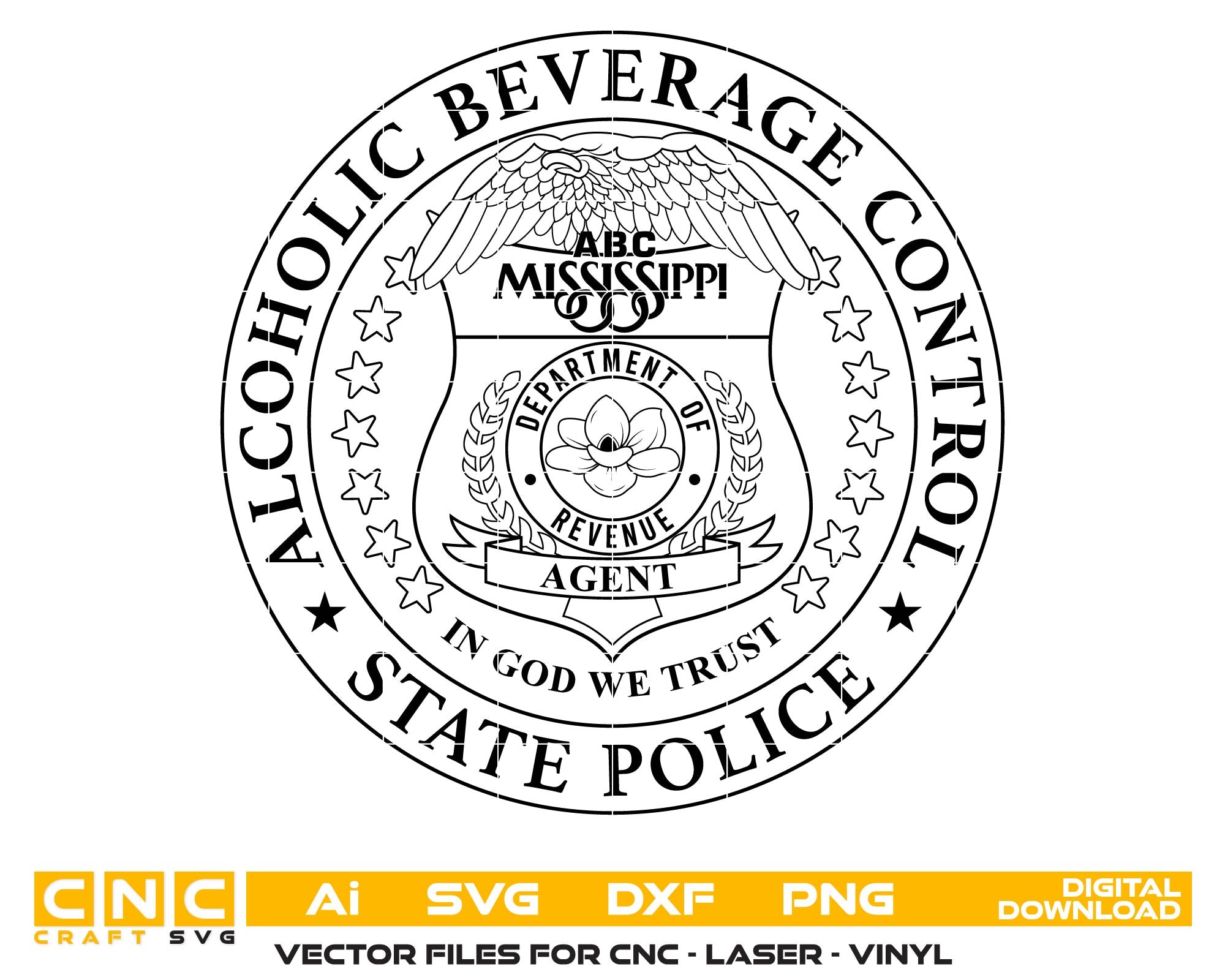 Mississippi ABC Enforcement Badge SVG, Alcoholic Beverage Control Police Badge, Mississippi Police Vector, Enforcement Badge SVG, Law Enforcement Emblem Vector