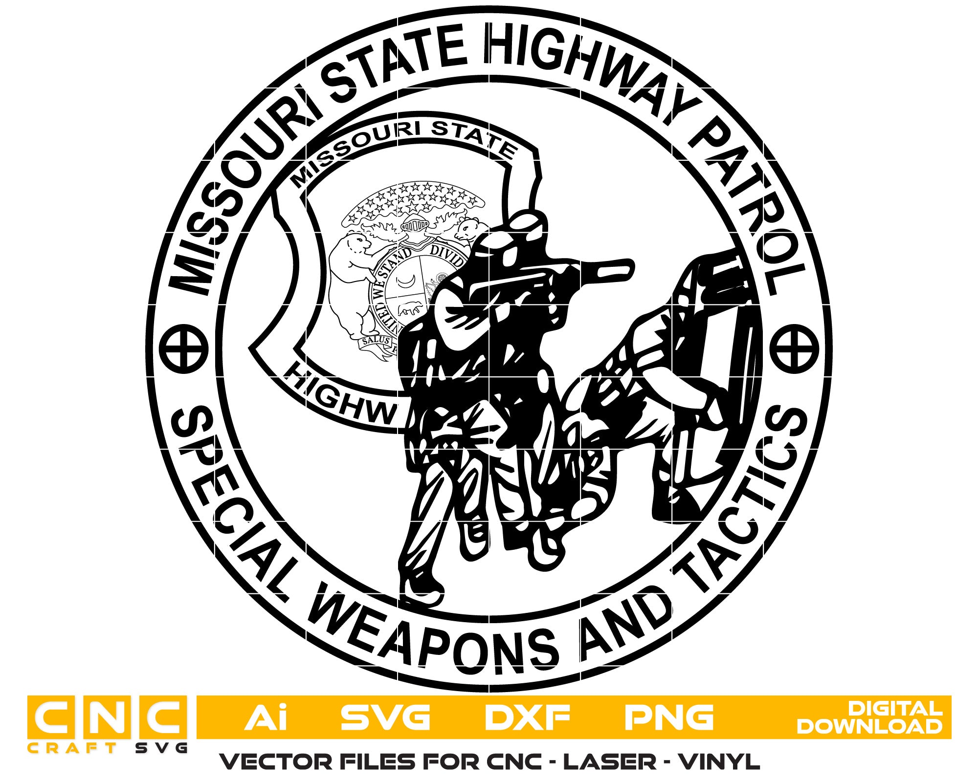 Missouri State Highway Patrol Special Weapons and Tactics Badge Vector Art, Ai,SVG, DXF, PNG, Digital Files
