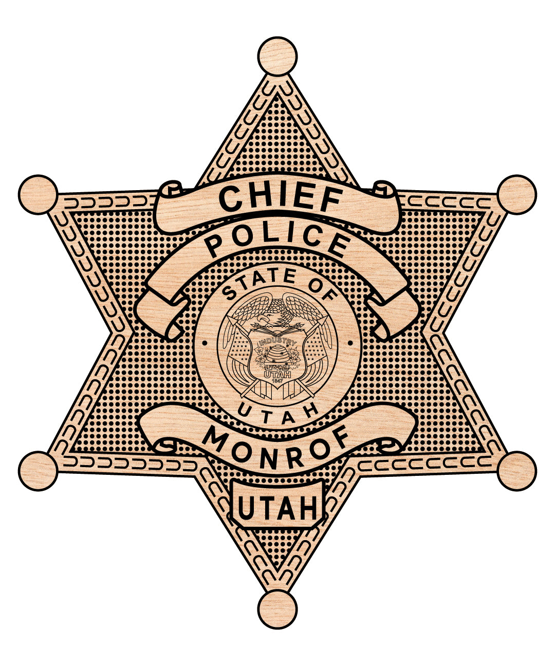 Monroe Utah Police Chief Badge SVG, Utah Police Badge Vector, Monroe Police Chief Badge, Law Enforcement Badge SVG, Utah Police Officer Badge Vector