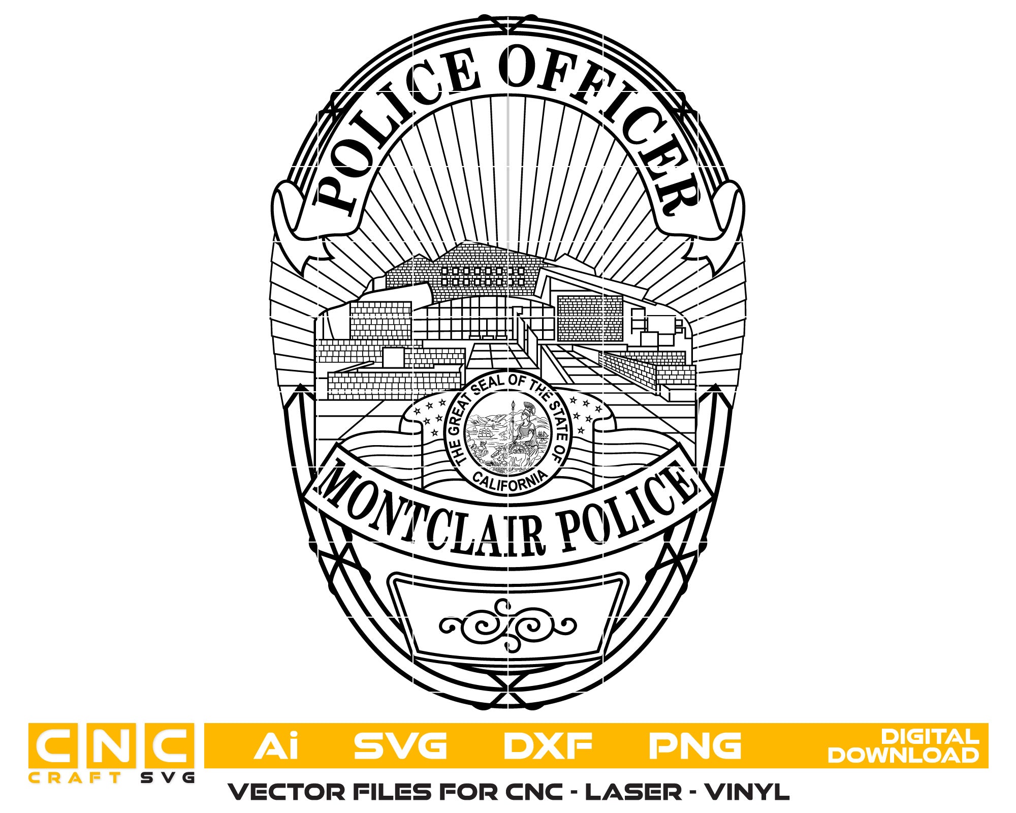 Montclair Police Officer Badge Vector Art, Ai,SVG, DXF, PNG, Digital F