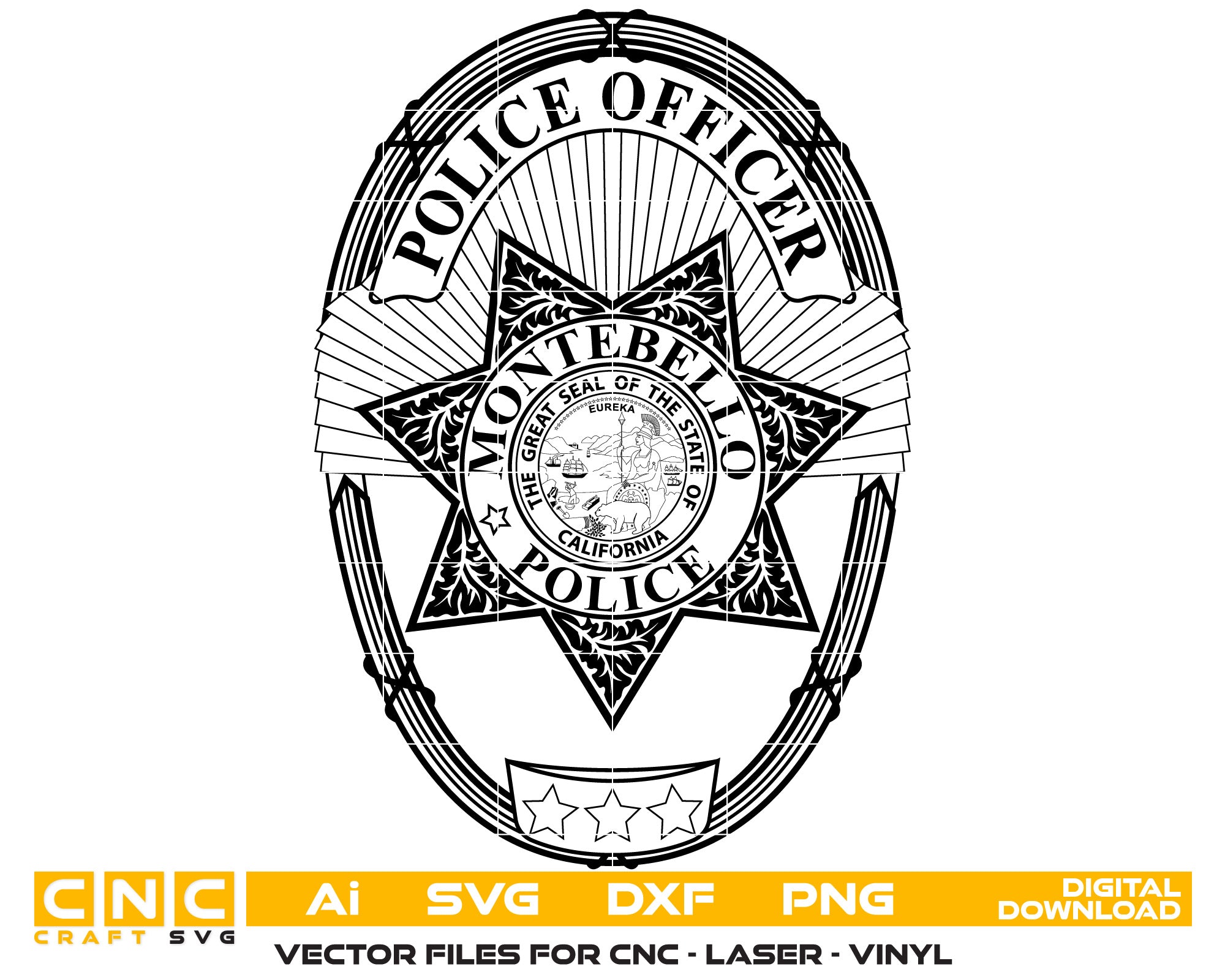 Montebello Police Officer Badge Vector Art, Ai,SVG, DXF, PNG, Digital Files