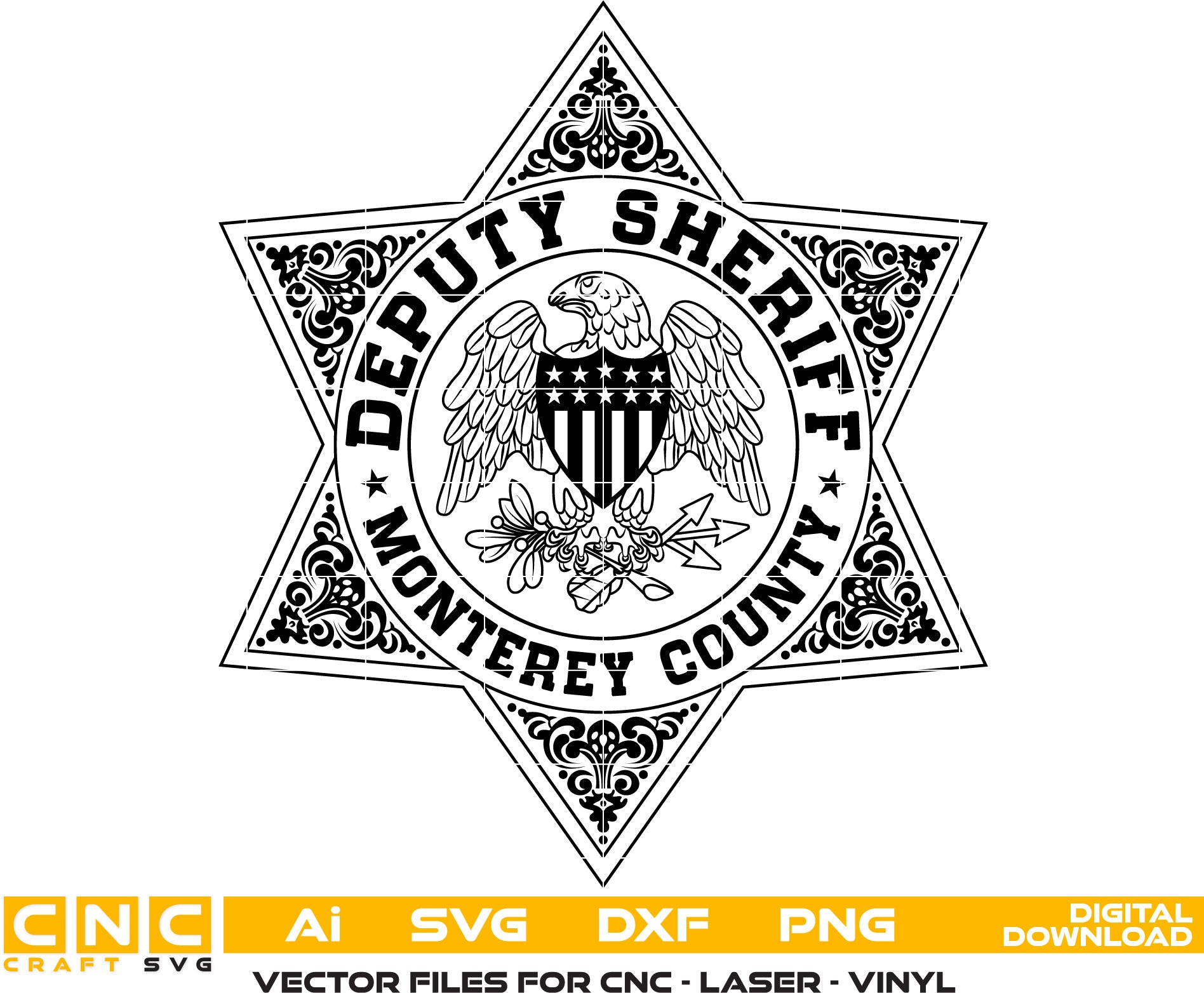 Monterey County Deputy Sheriff Badge Vector art Svg, Dxf, Jpg, Png, and Ai files For laser engraving, woodworking, acrylic painting, and all printing machines.