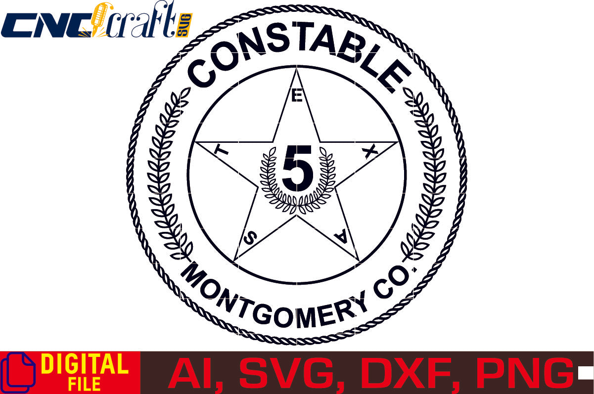 Montgomery County Constable Badge vector file for Laser Engraving, Woodworking, CNC Router, vinyl, plasma, Xcarve, Vcarve, Cricut, Ezecad etc.