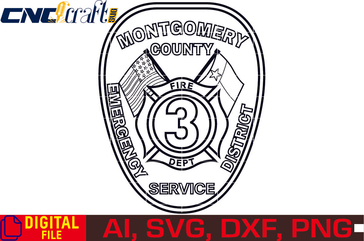 Montgomery County Emergency Service Fire Dept Logo vector file for Laser Engraving, Woodworking, CNC Router, vinyl, plasma, Xcarve, Vcarve, Cricut, Ezecad etc.