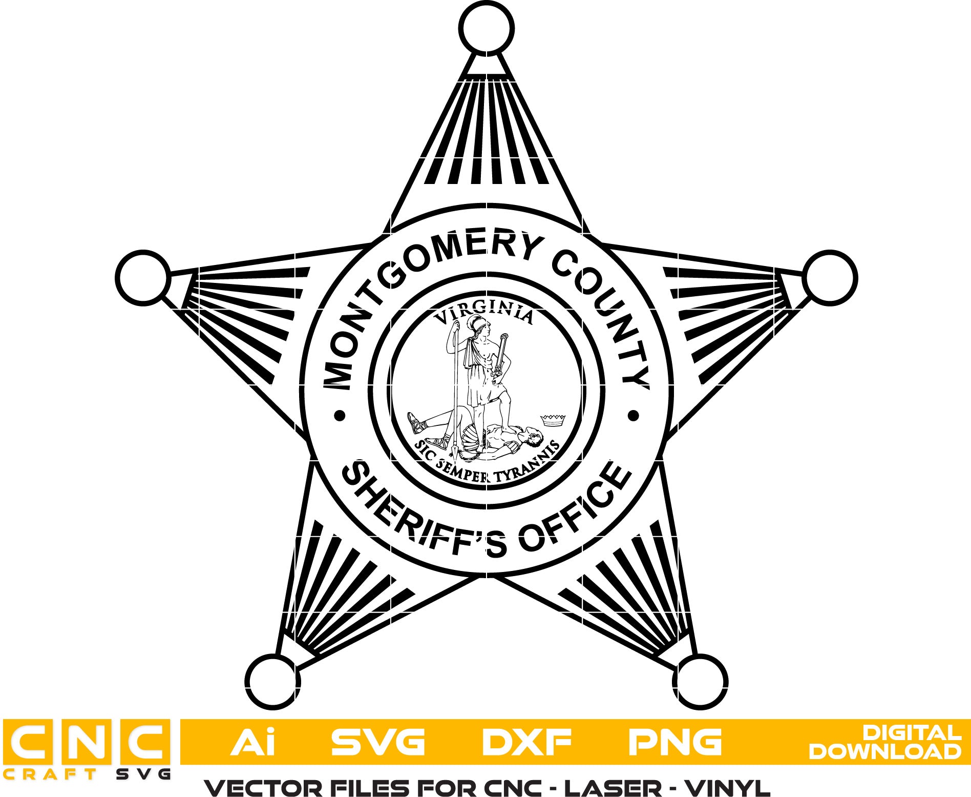 Montgomery County Sheriff Badge Vector art Svg, Dxf, Jpg, Png and Ai files For laser engraving, woodworking, acrylic painting, and all printing machines.