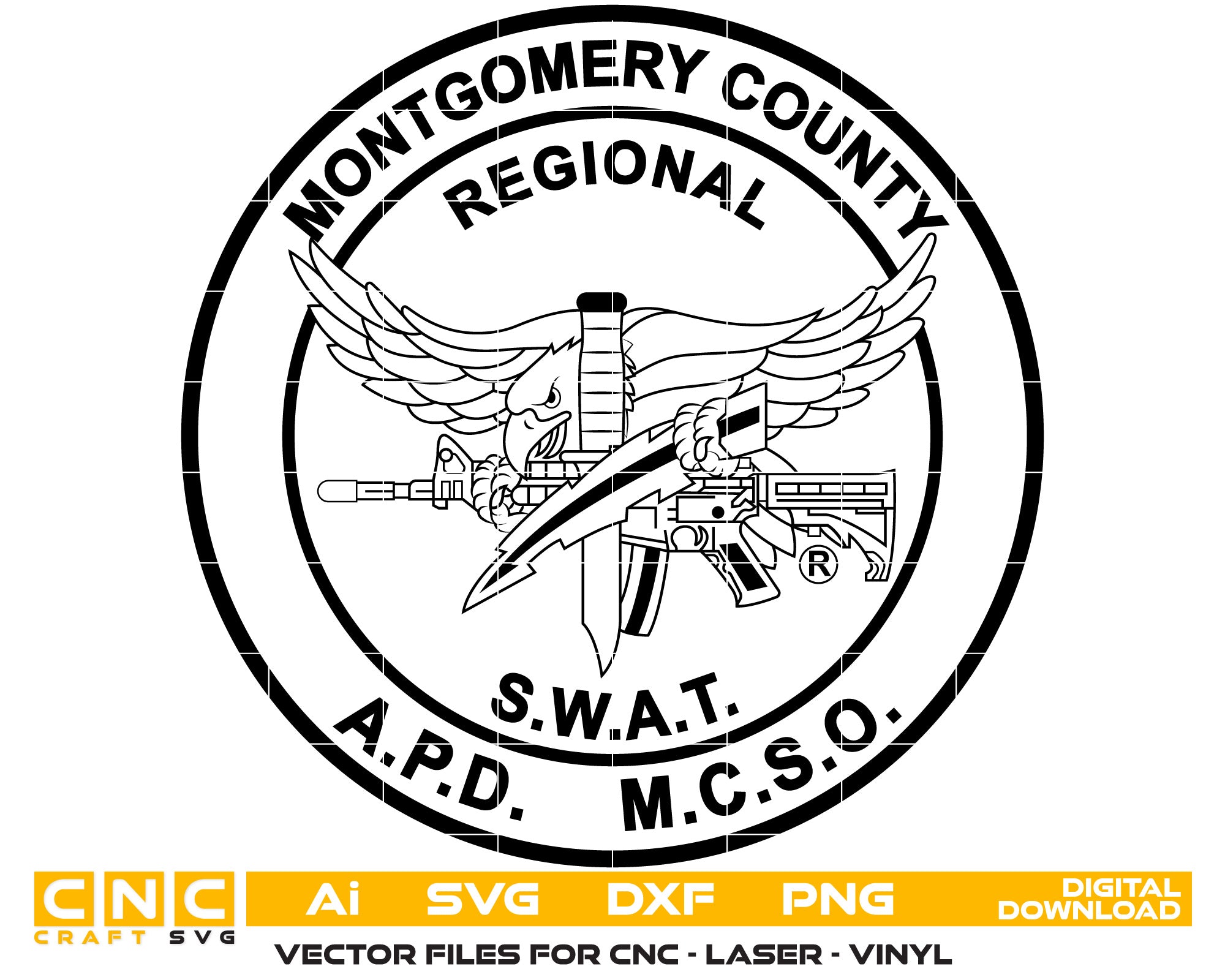 Montgomery County Swat Badge Vector Art, Ai,SVG, DXF, PNG, Digital Fil