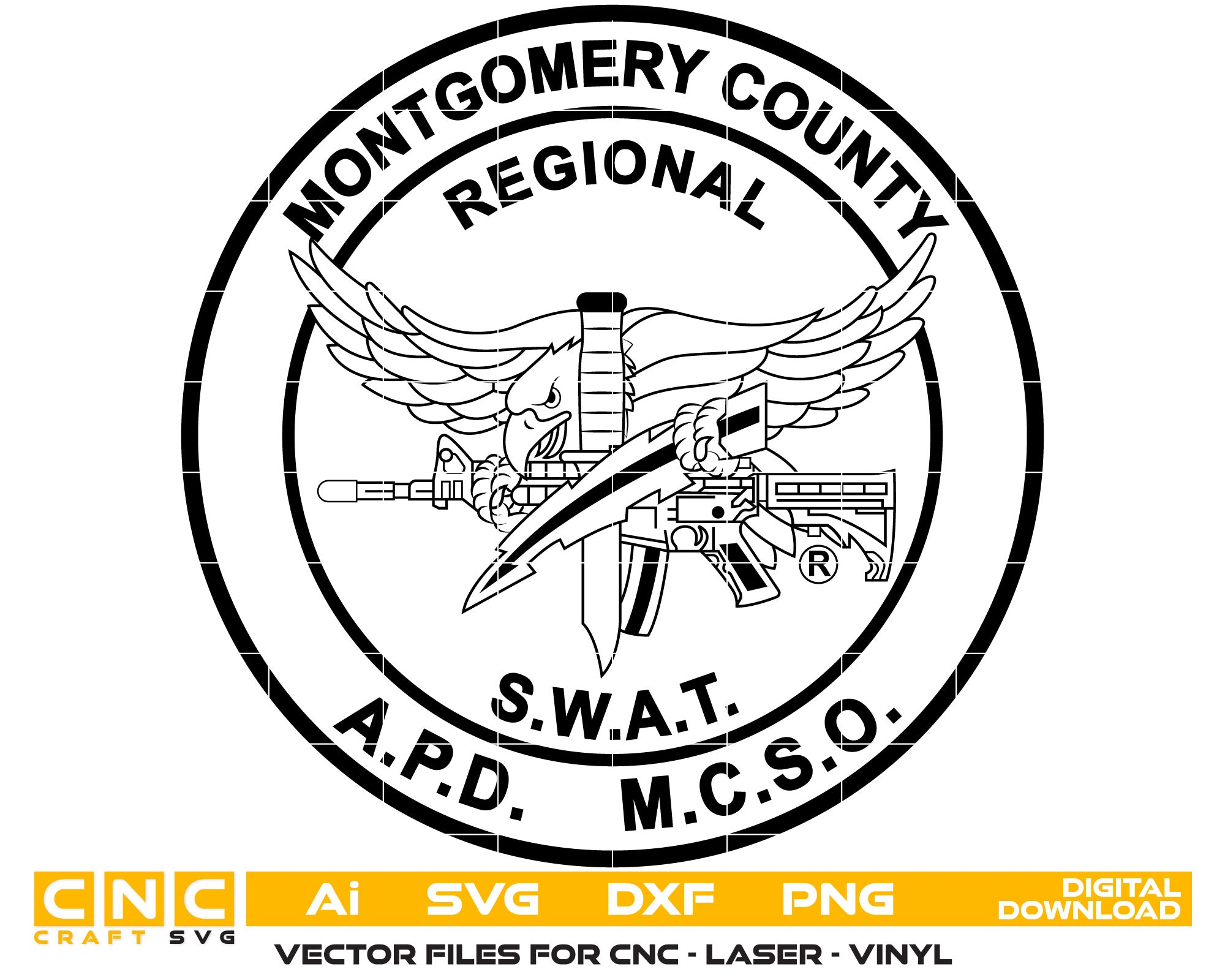 Montgomery County Swat Badge Vector Art, Ai,SVG, DXF, PNG, Digital Files