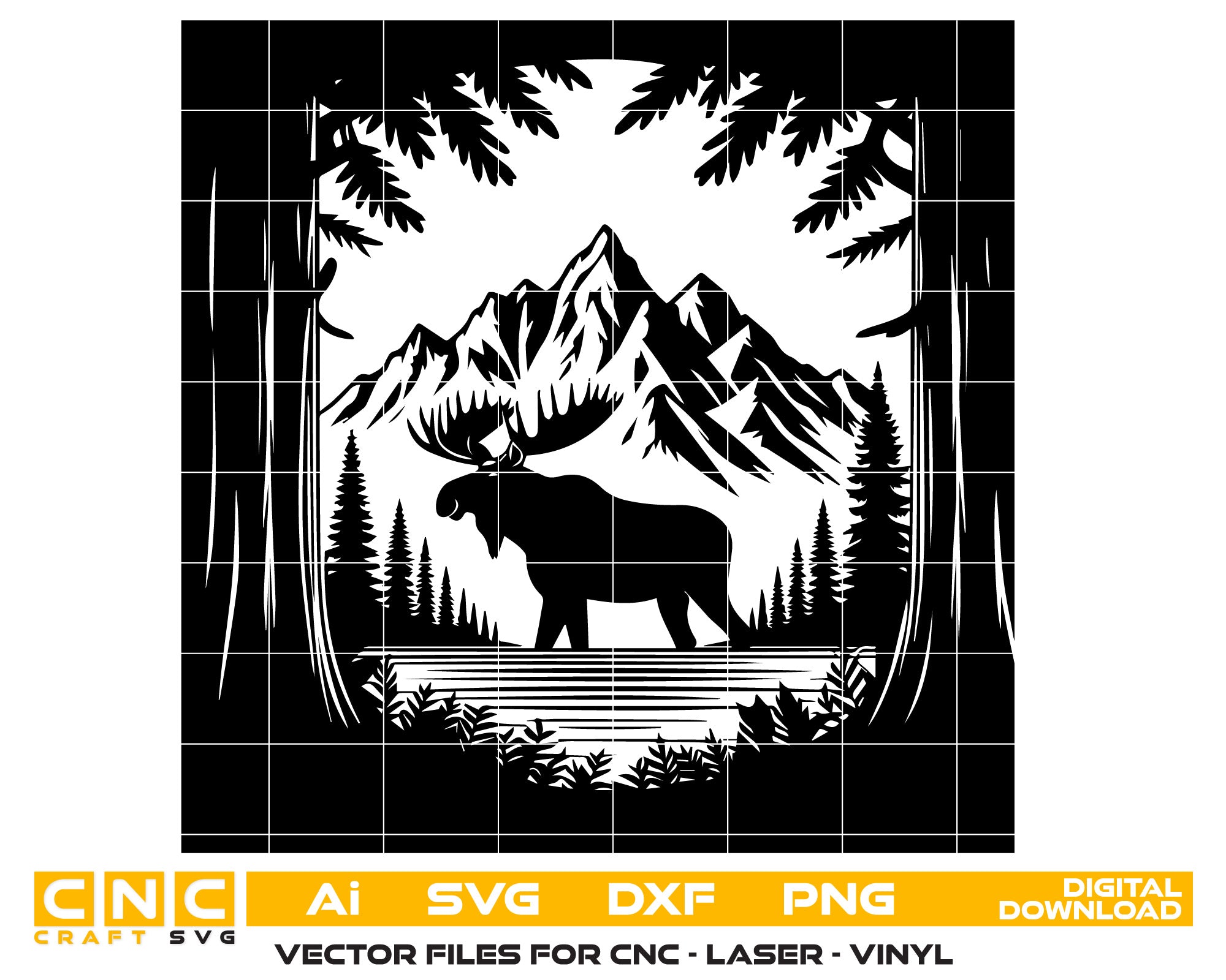 Moose Forest Pine Tree Mountain SVG