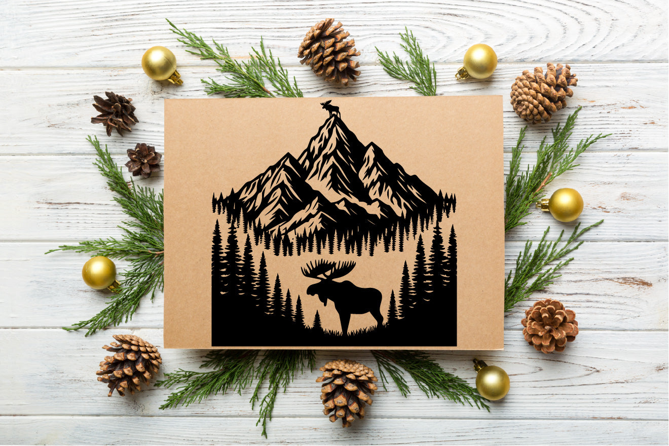Moose Pine Tree & Mountain SVG