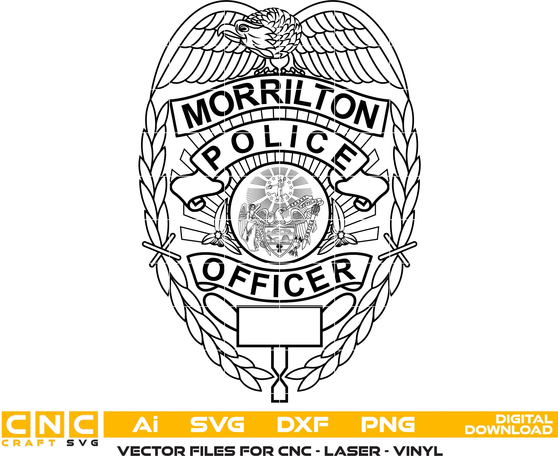 Morrilton Police Officer Badge Vector art Svg, Dxf, Jpg, Png and Ai files For laser engraving, woodworking, acrylic painting, and all printing machines.