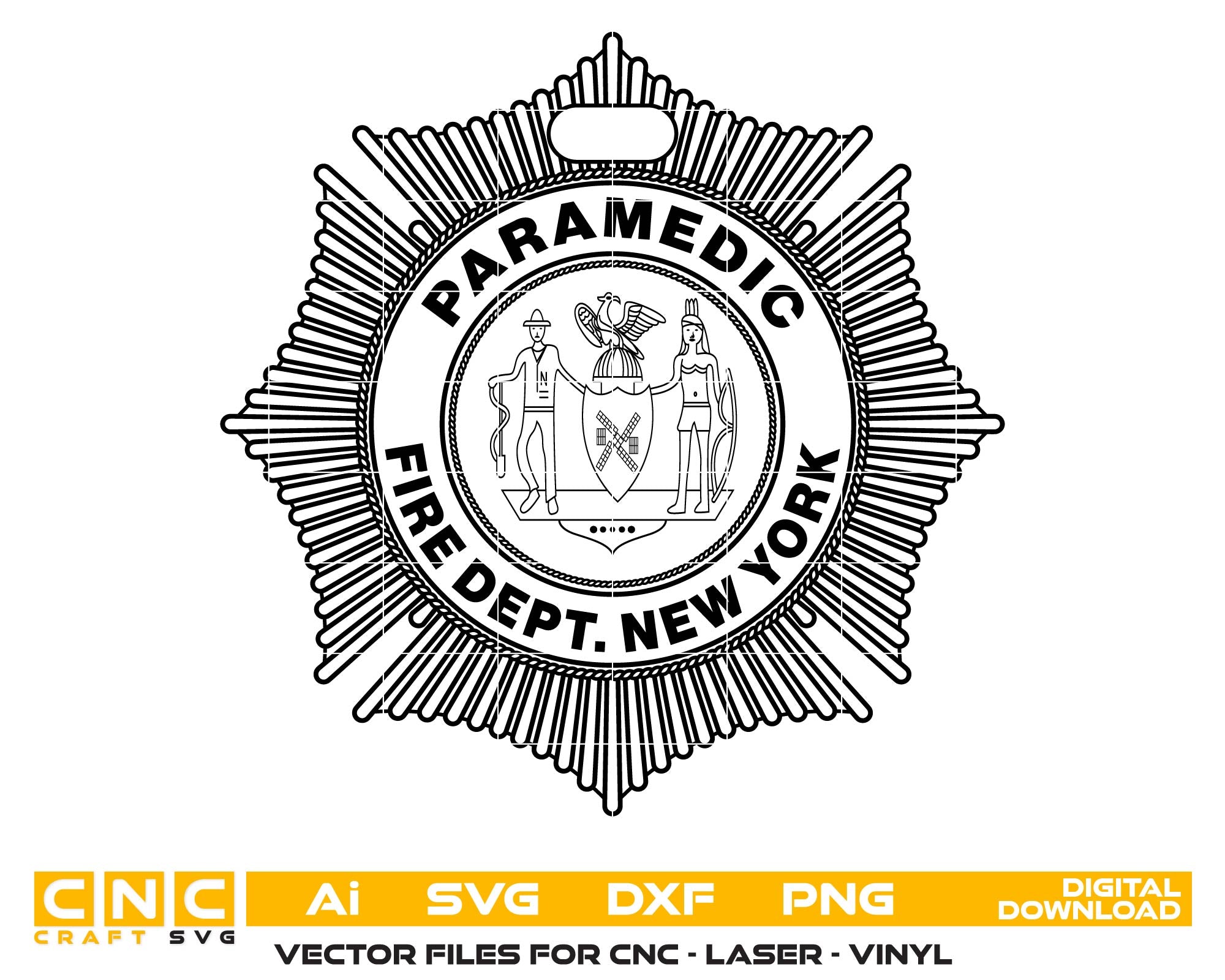 NY Paramedic Badge SVG, Fire Department Paramedic Vector, New York Fire Badge Design, EMT Badge SVG, Firefighter Paramedic Emblem, Engraving Badge SVG