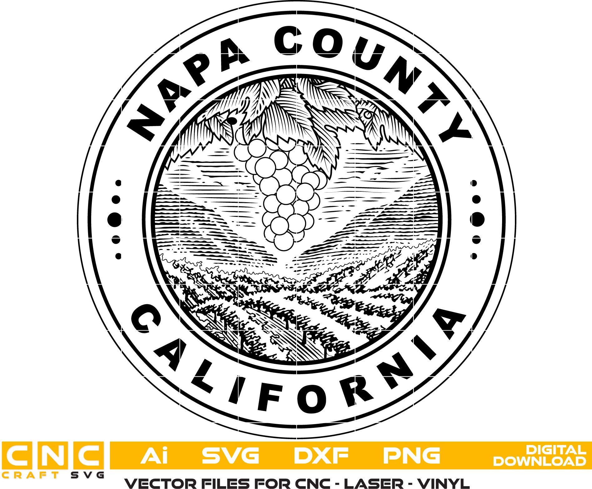 Napa County California Seal Vector art Svg/ Dxf/ Jpg/ Png/ and Ai files For laser engraving/ woodworking/ acrylic painting and all printing machines.