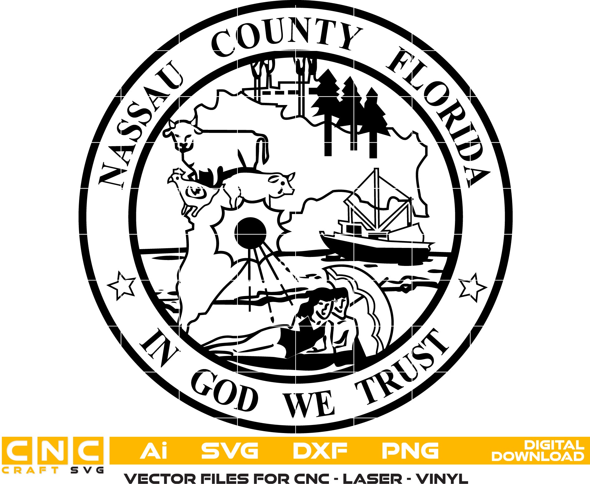 Nassau County Florida Seal Vector art Svg/ Dxf/ Jpg/ Png/ and Ai files For laser engraving/ woodworking/ acrylic painting and all printing machines.