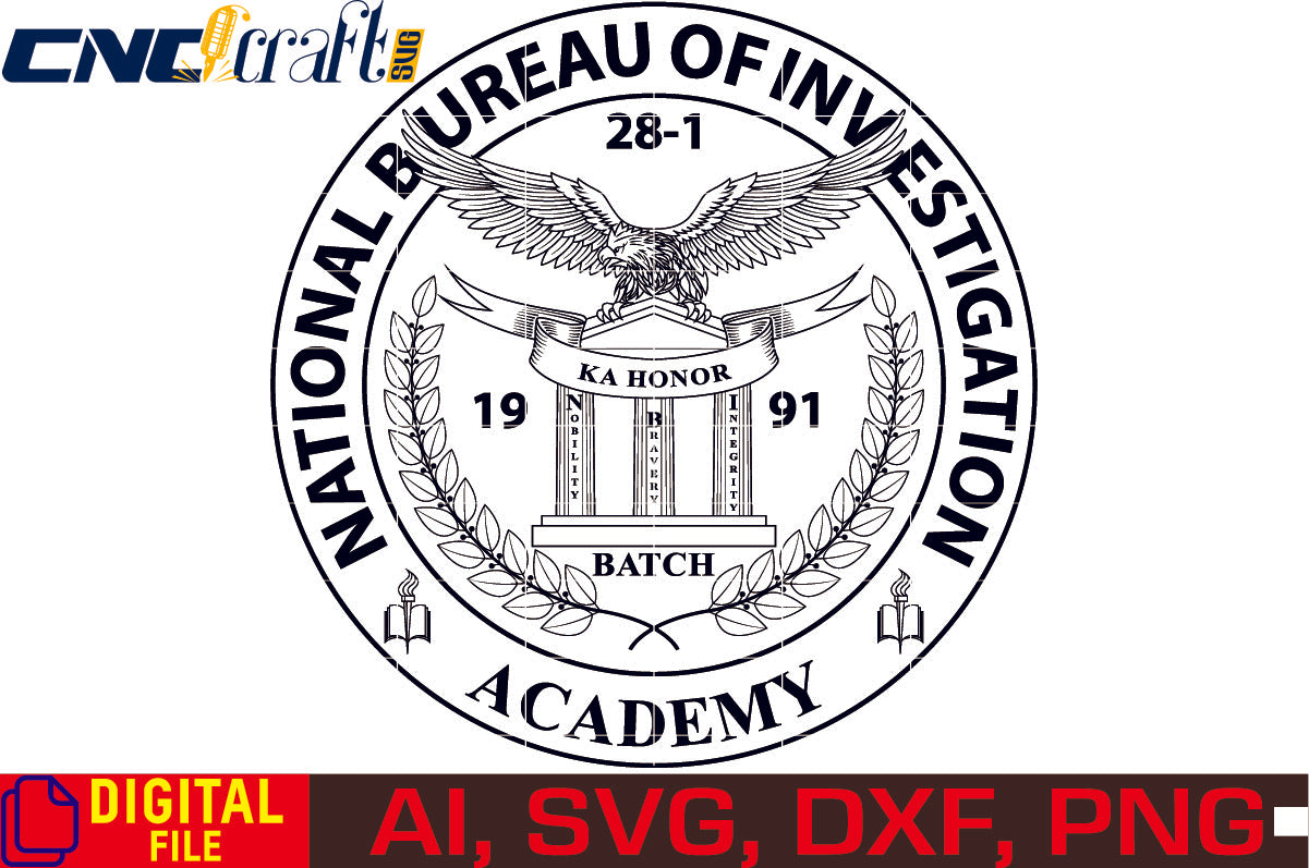 National Bureau of Investigation Academy Logo vector file for Laser Engraving, Woodworking, CNC Router, vinyl, plasma, Xcarve, Vcarve, Cricut, Ezecad etc.