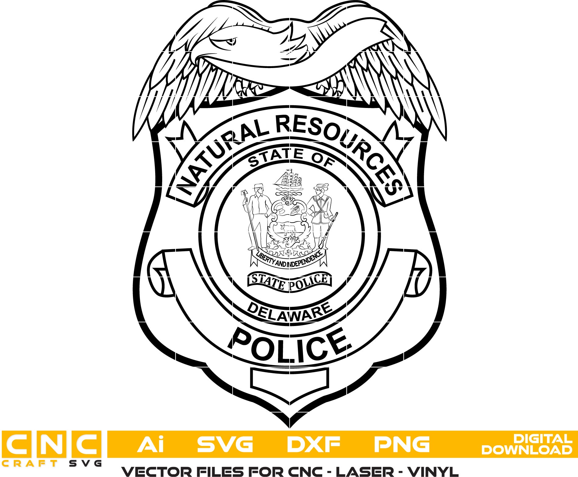 Natural Resources Police Badge, Delaware Police Badge Vector art Svg, Dxf, Jpg, Png and Ai files For laser engraving, woodworking, acrylic painting, and all printing machines.