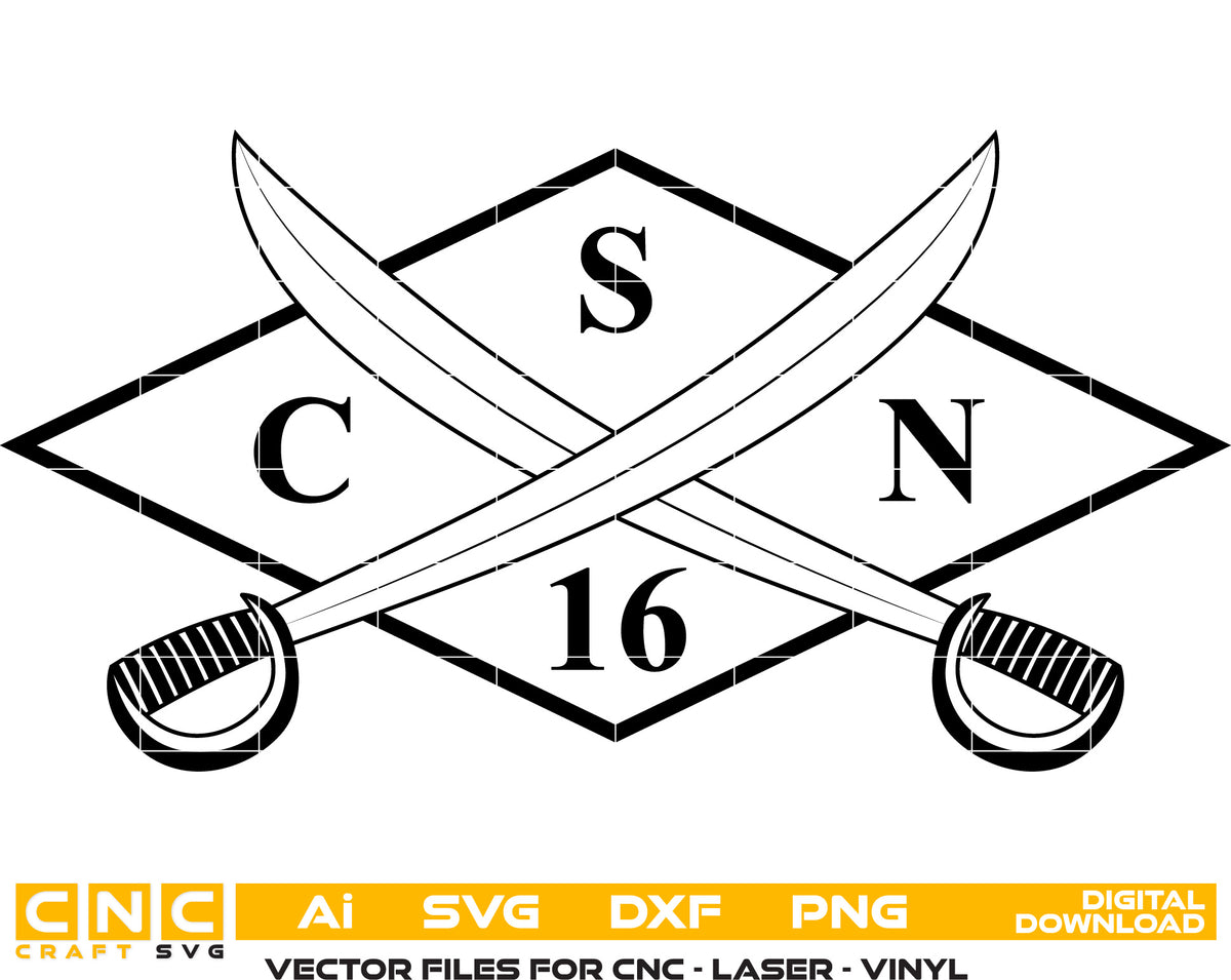 CSN 16 Crossed Cutlasses Badge SVG Naval Insignia Vector