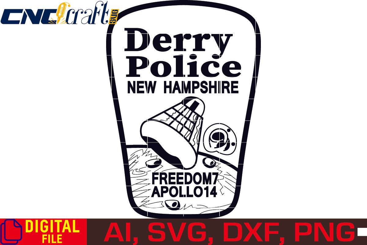 New Hampshire Derry Police Badge vector file for Laser Engraving, Woodworking, CNC Router, vinyl, plasma, Xcarve, Vcarve, Cricut, Ezecad etc.