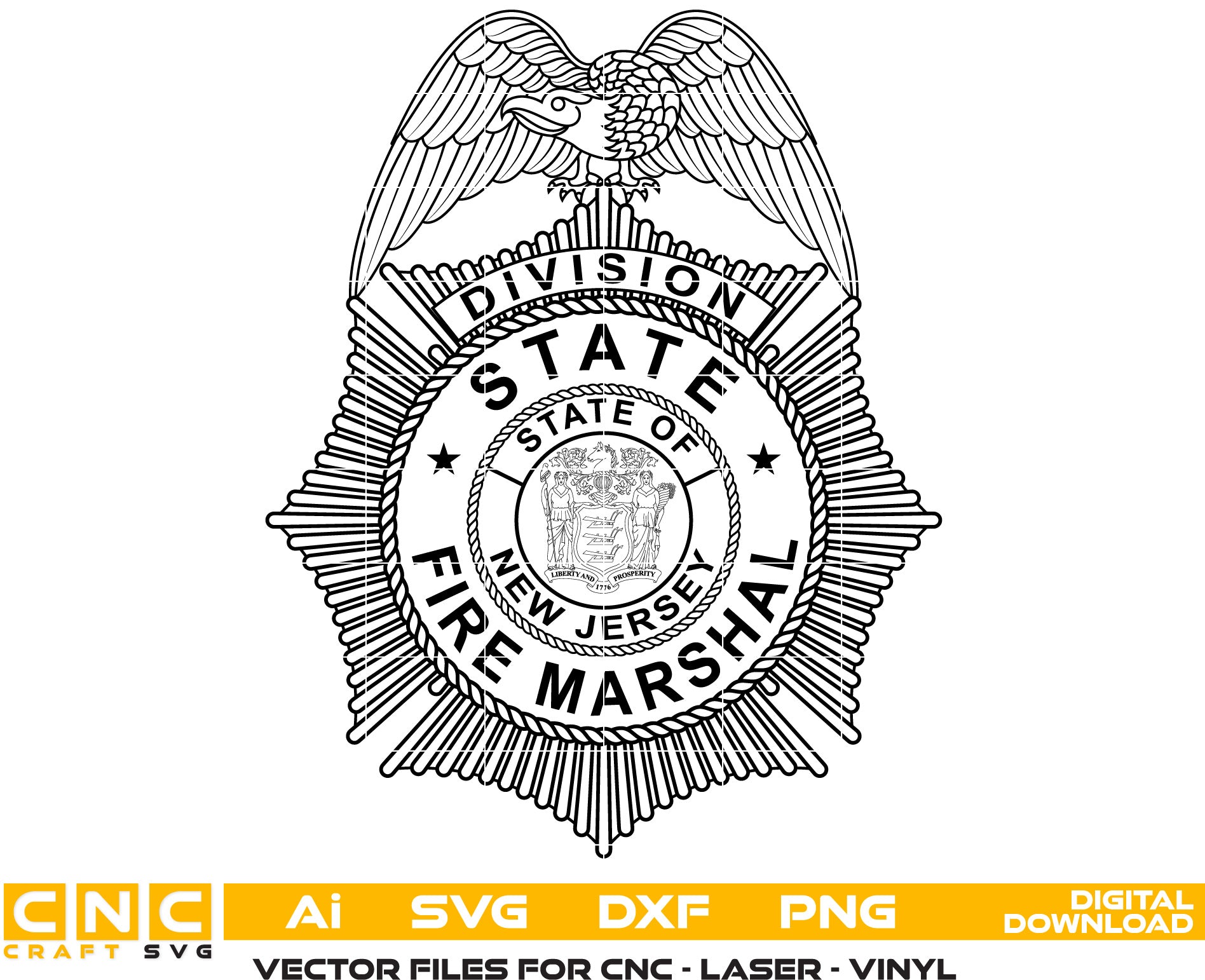 New Jersey Fire Marshal Badge, New Jersey Fire Badge, Fire Marshal vector art, Digital File