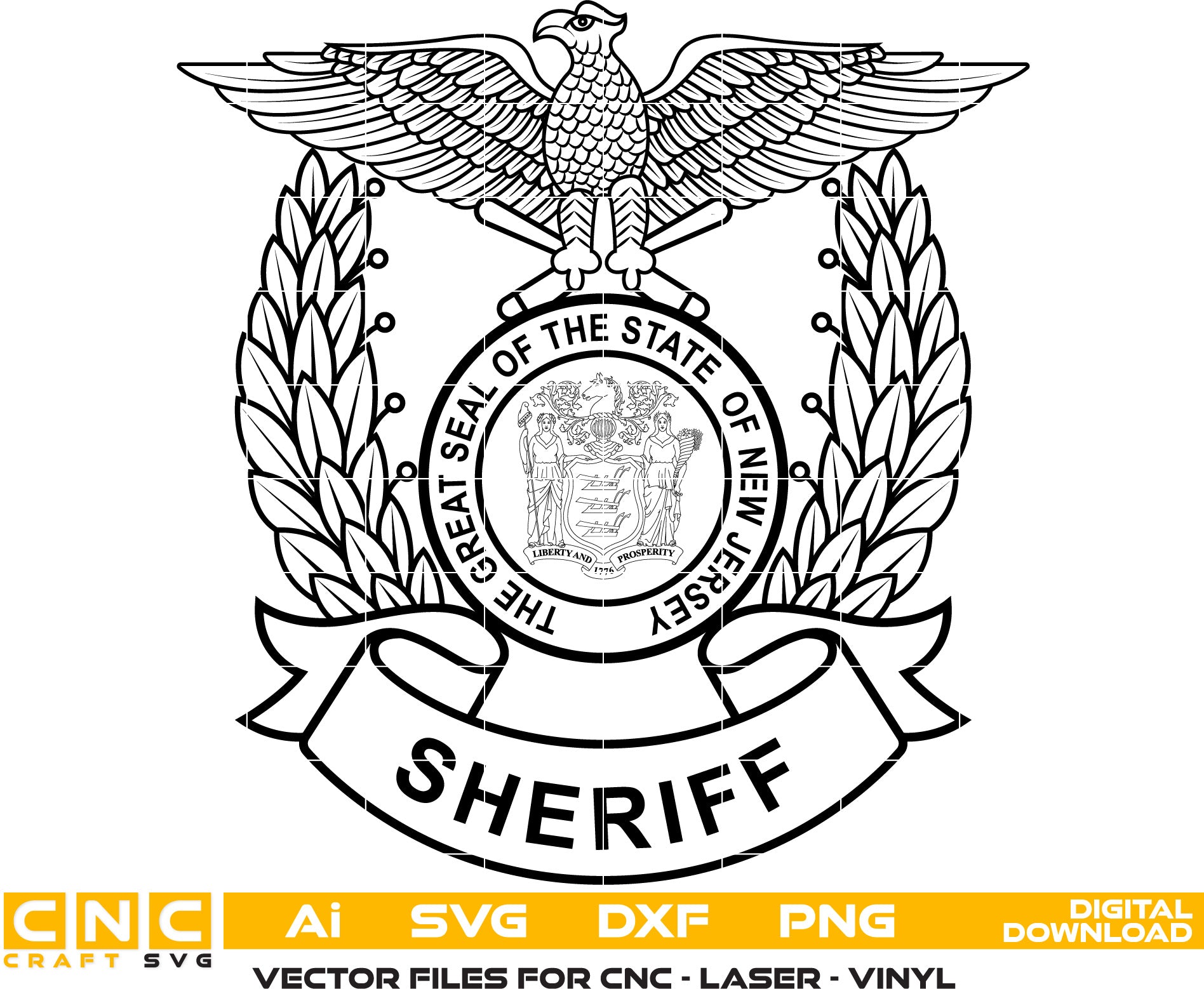 New Jersey Sheriff Badge Vector Art, Sheriff Badge line art