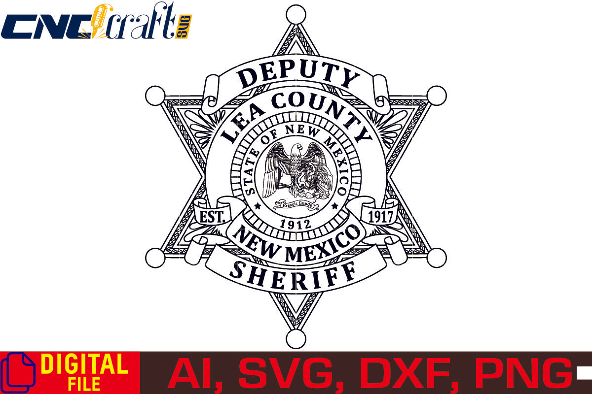 New Mexico Lea County Sheriff Badge vector file for Laser Engraving, Woodworking, CNC Router, vinyl, plasma, Xcarve, Vcarve, Cricut, Ezecad etc.
