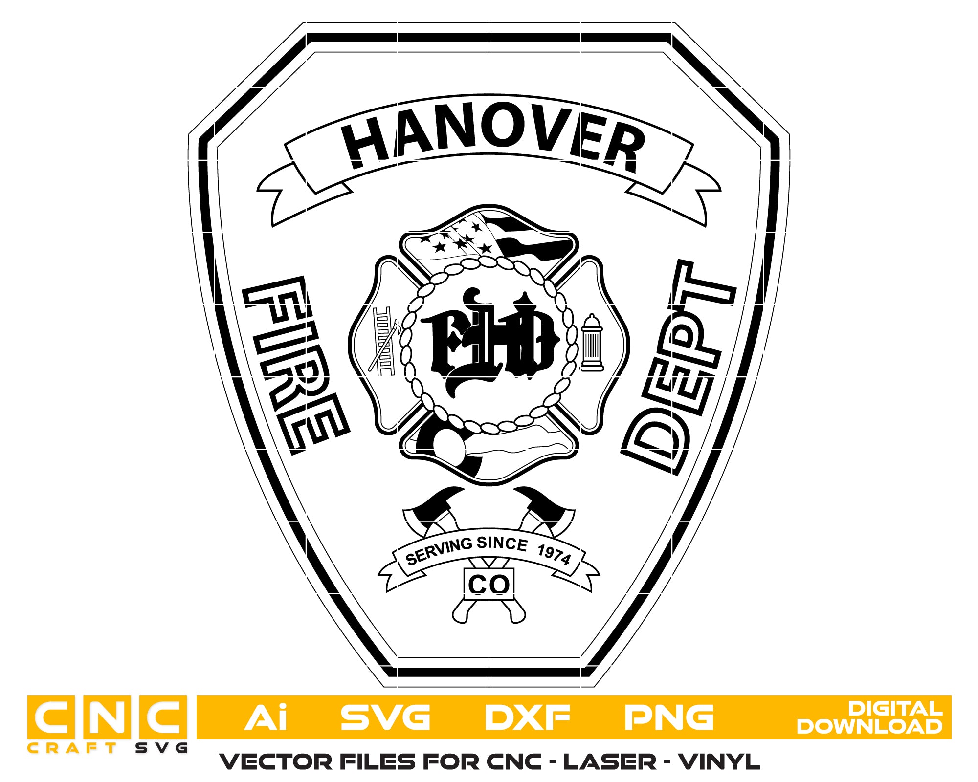 Hanover Fire Department Badge SVG | Firefighter Vector for CNC, Laser Engraving & Vinyl