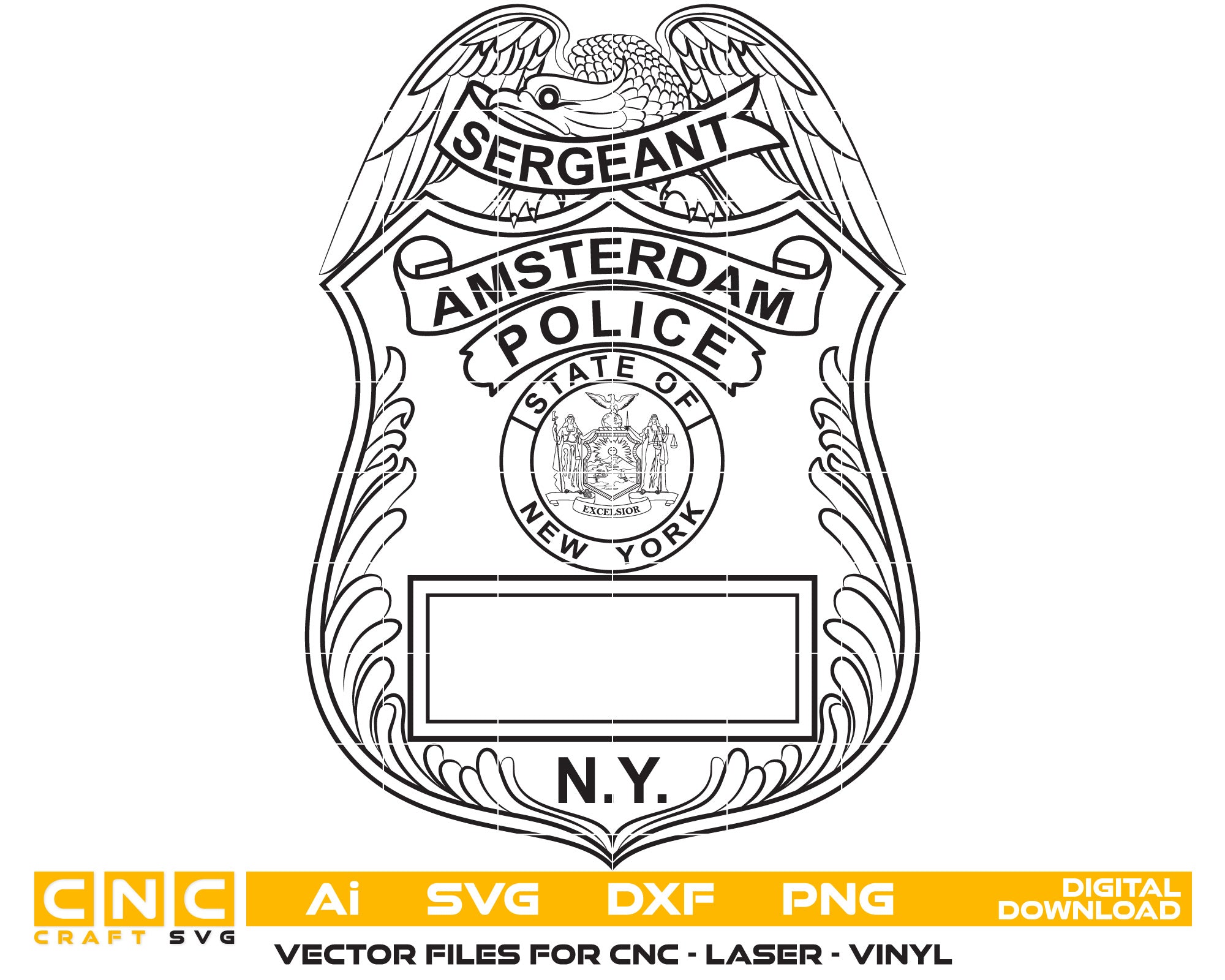 New York Amsterdam Police Badge Vector Art, Ai,SVG, DXF, PNG, Digital Files