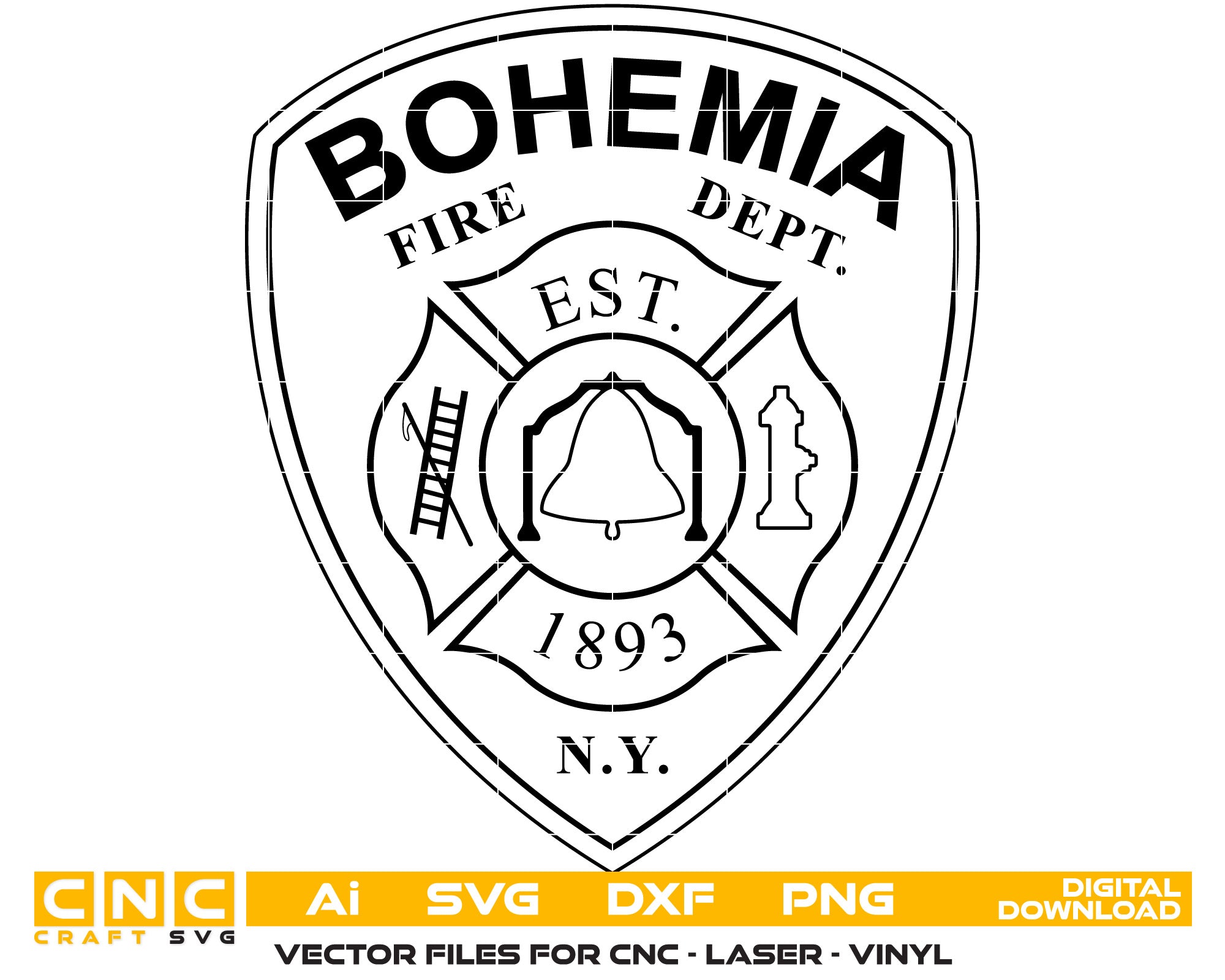 New York Bohemia Fire Dept Badge Vector Art, Ai,SVG, DXF, PNG, Digital Files