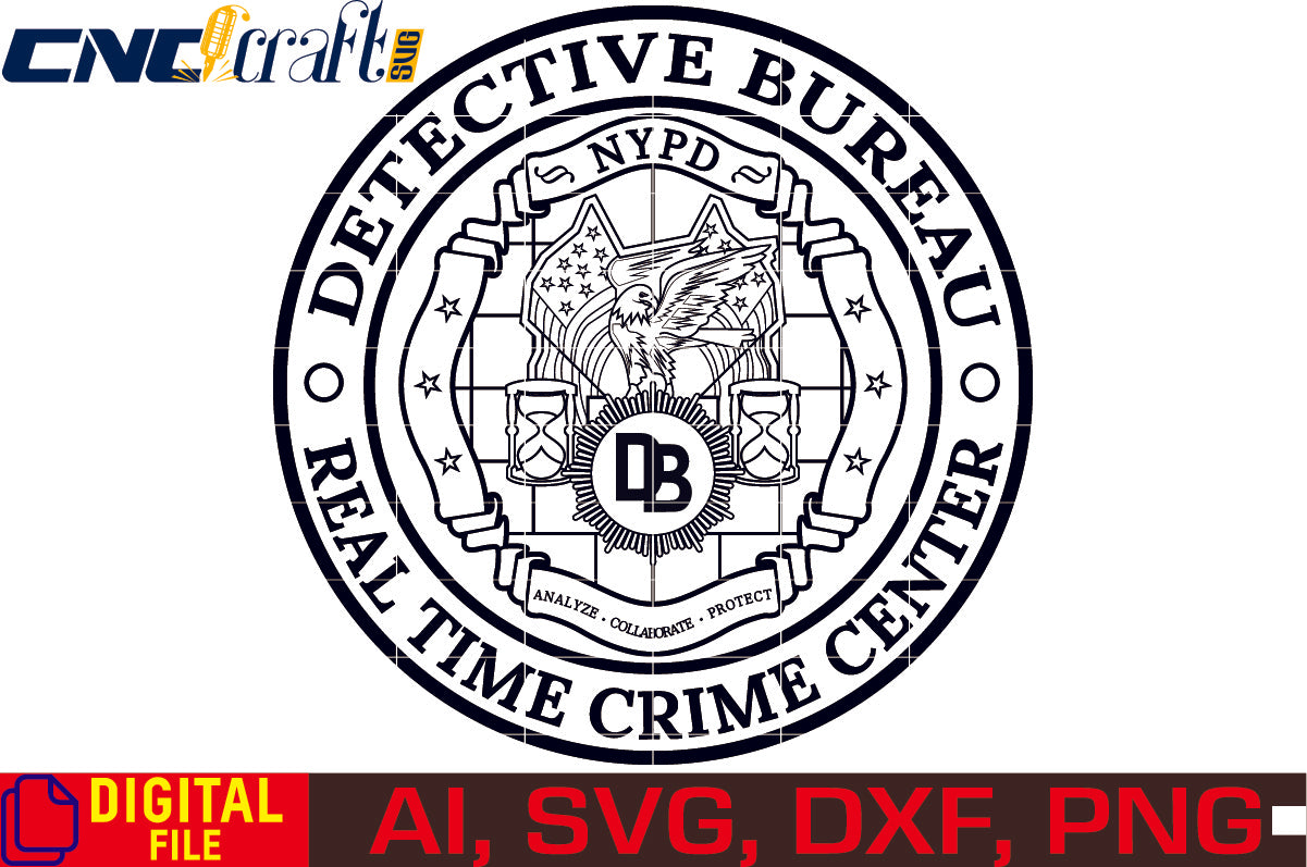New York Detective Bureau Police Badge vector file for Laser Engraving, Woodworking, CNC Router, vinyl, plasma, Xcarve, Vcarve, Cricut, Ezecad etc.