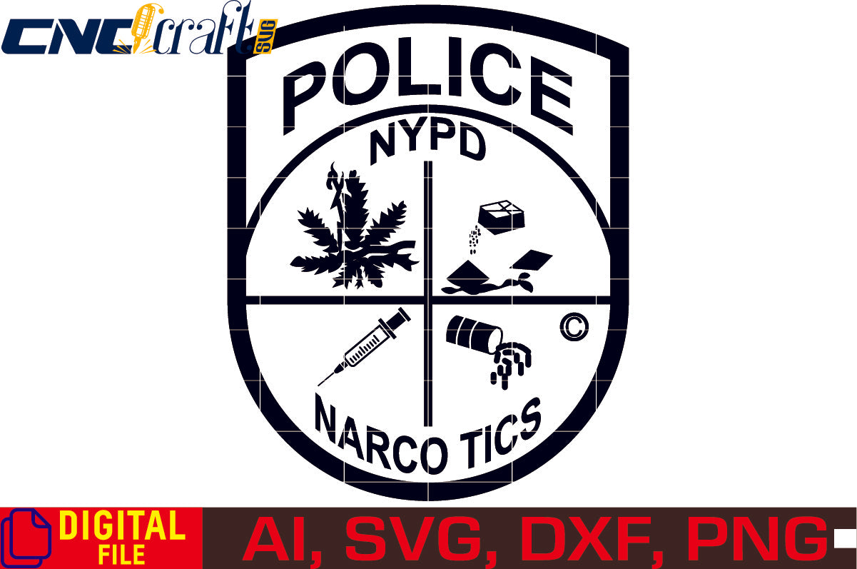 Narcotics Police Department New York Badge vector file for Laser Engraving, Woodworking, CNC Router, vinyl, plasma, Xcarve, Vcarve, Cricut, Ezecad etc.