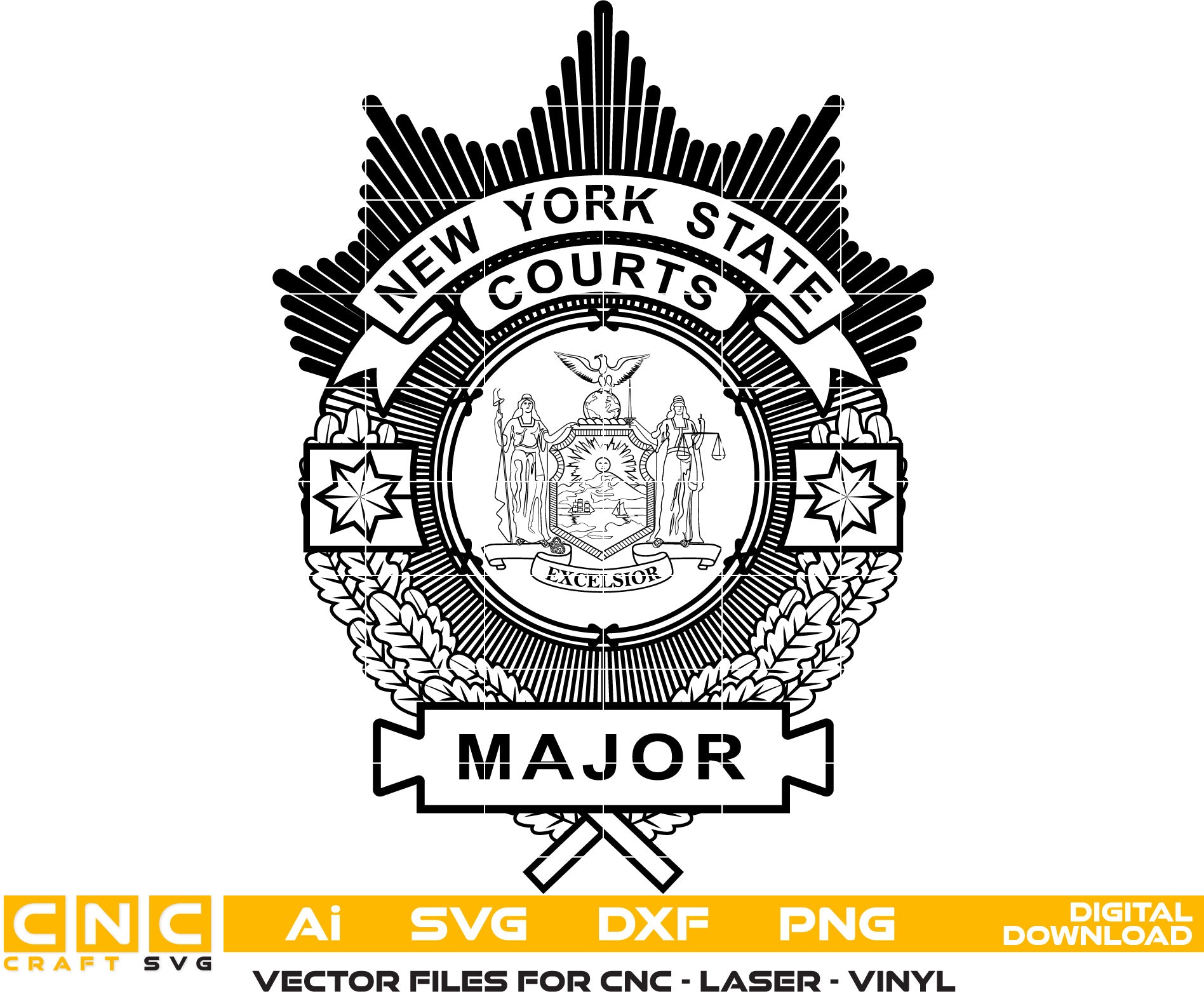 New York State Courts Major Badge Vector art Svg, Dxf, Jpg, Png and Ai files