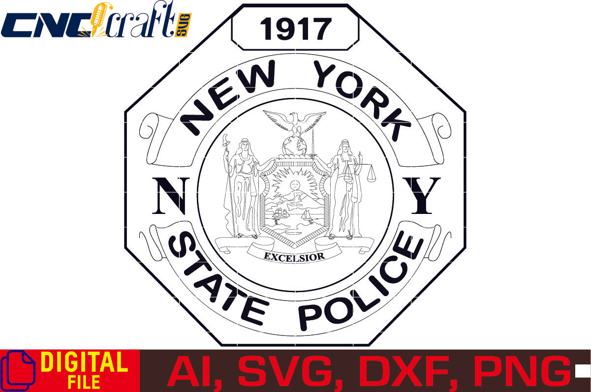 New York State Police Badge vector file for Laser Engraving, Woodworking, CNC Router, vinyl, plasma, Xcarve, Vcarve, Cricut, Ezecad etc.