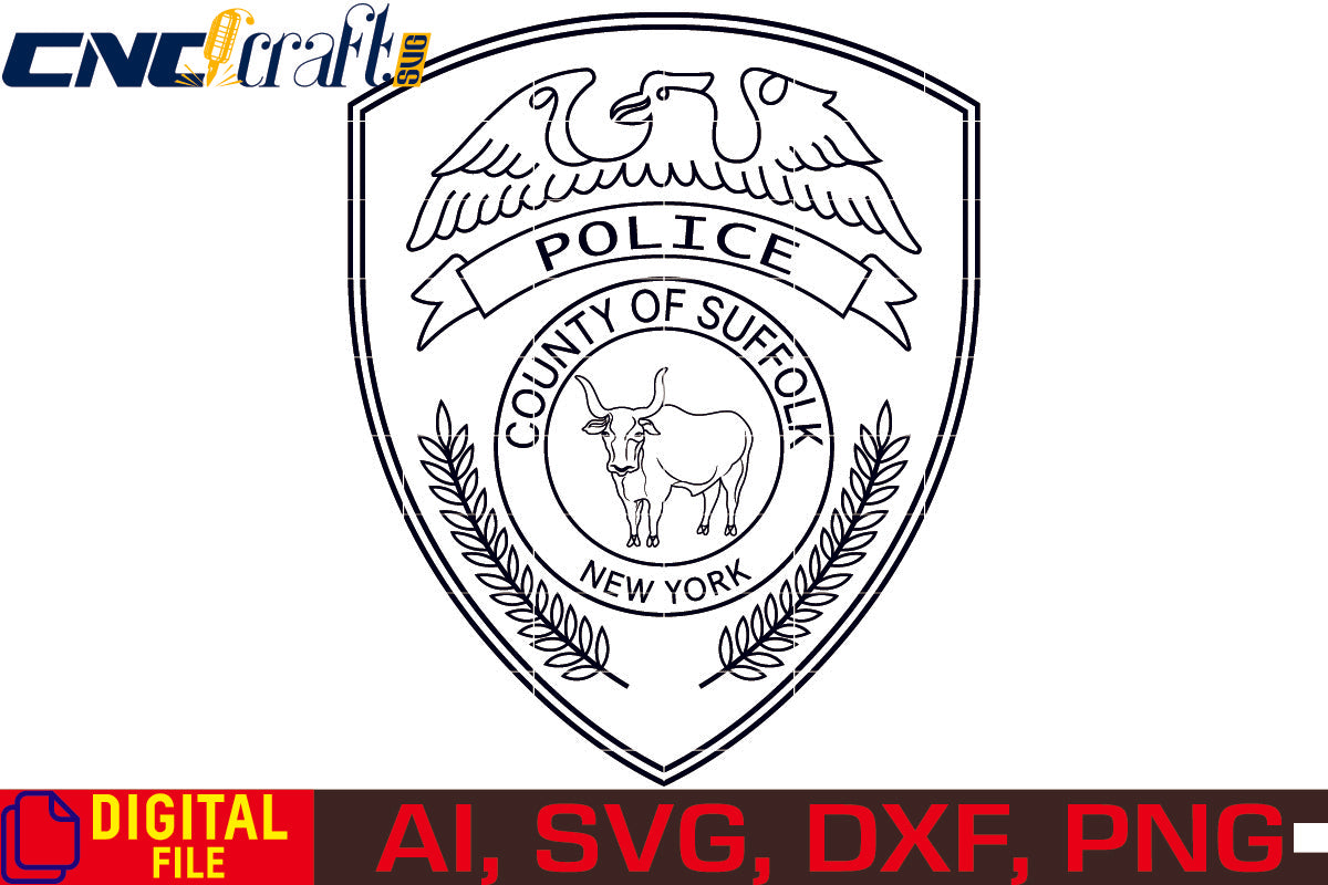 New York Suffolk County Police badge vector file for Laser Engraving, Woodworking, CNC Router, vinyl, plasma, Xcarve, Vcarve, Cricut, Ezecad etc.