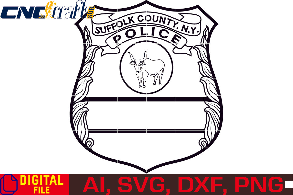 New York Suffolk County Police badge vector file for Laser Engraving, Woodworking, CNC Router, vinyl, plasma, Xcarve, Vcarve, Cricut, Ezecad etc.