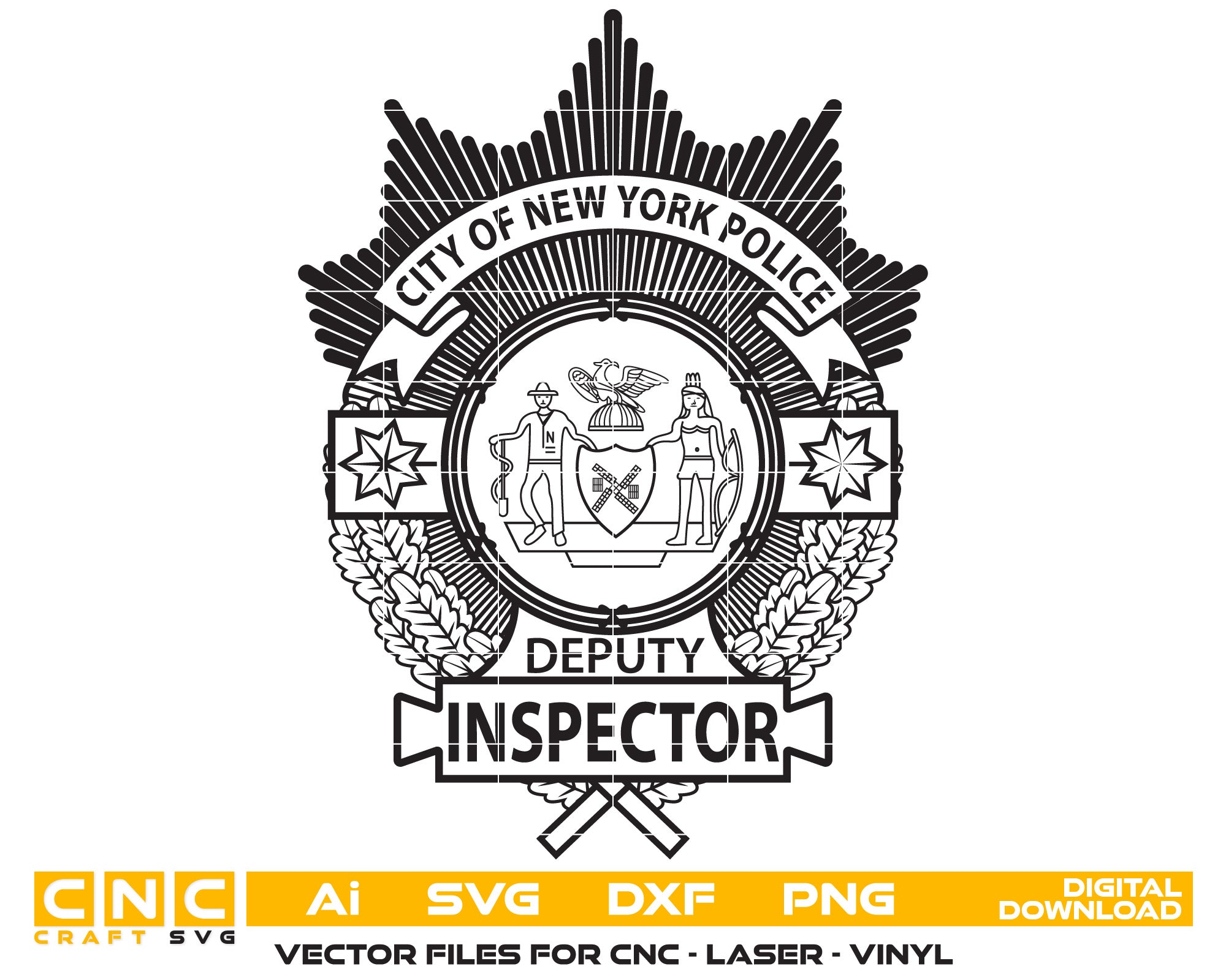 New Youk Police Deputy Inspector Badge Vector Art, Ai,SVG, DXF, PNG, Digital Files