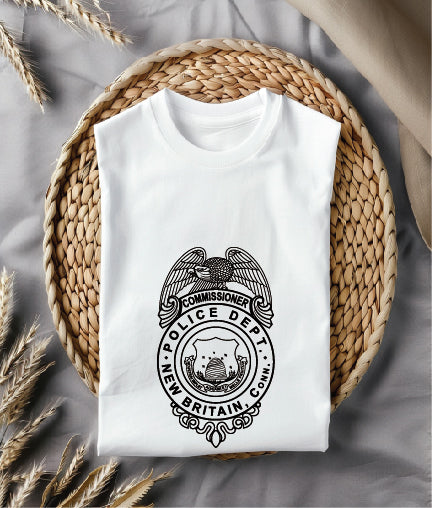New Britain Police Commissioner Badge SVG digital download, Connecticut police emblem vector design for Cricut, Silhouette, CNC, and law enforcement craft projects.