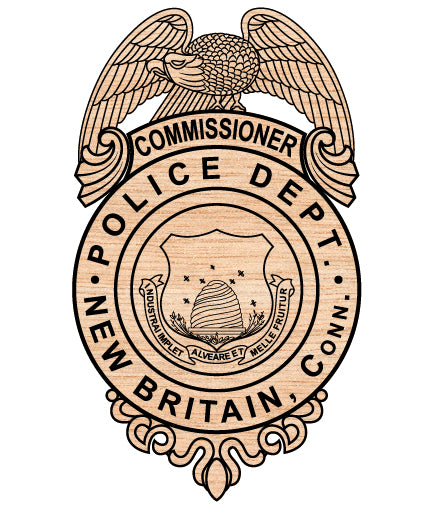 New Britain Police Commissioner Badge SVG digital download, Connecticut police emblem vector design for Cricut, Silhouette, CNC, and law enforcement craft projects.