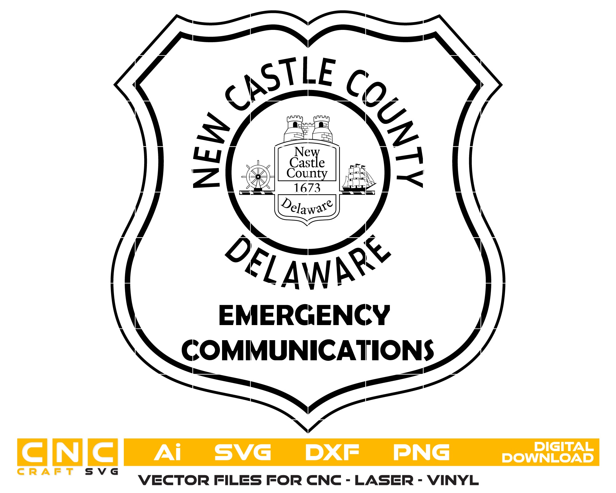 New Castle County Emergency Communications Badge SVG, Delaware Dispatcher Badge Vector File, Emergency Communications Patch SVG, Public Safety Badge Vector