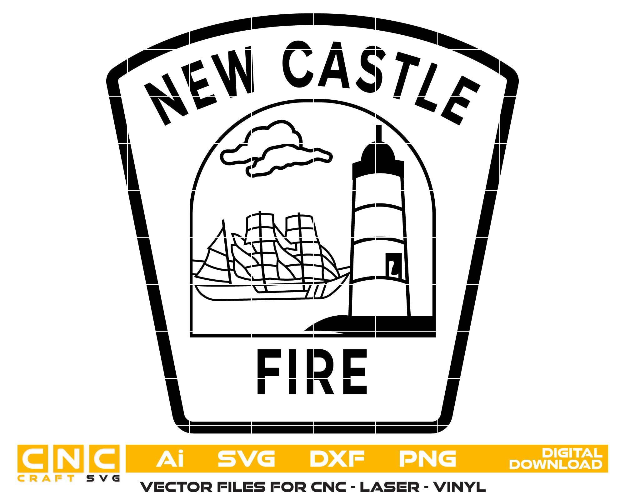 New Castle Fire Department Patch SVG — Delaware fire department patch vector for Cricut, Silhouette, engraving, decals and firefighter craft projects.