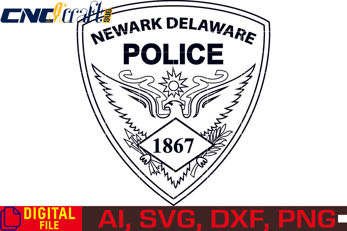 Newark Delaware Police Badge vector file for Laser Engraving, Woodworking, CNC Router, vinyl, plasma, Xcarve, Vcarve, Cricut, Ezecad etc.