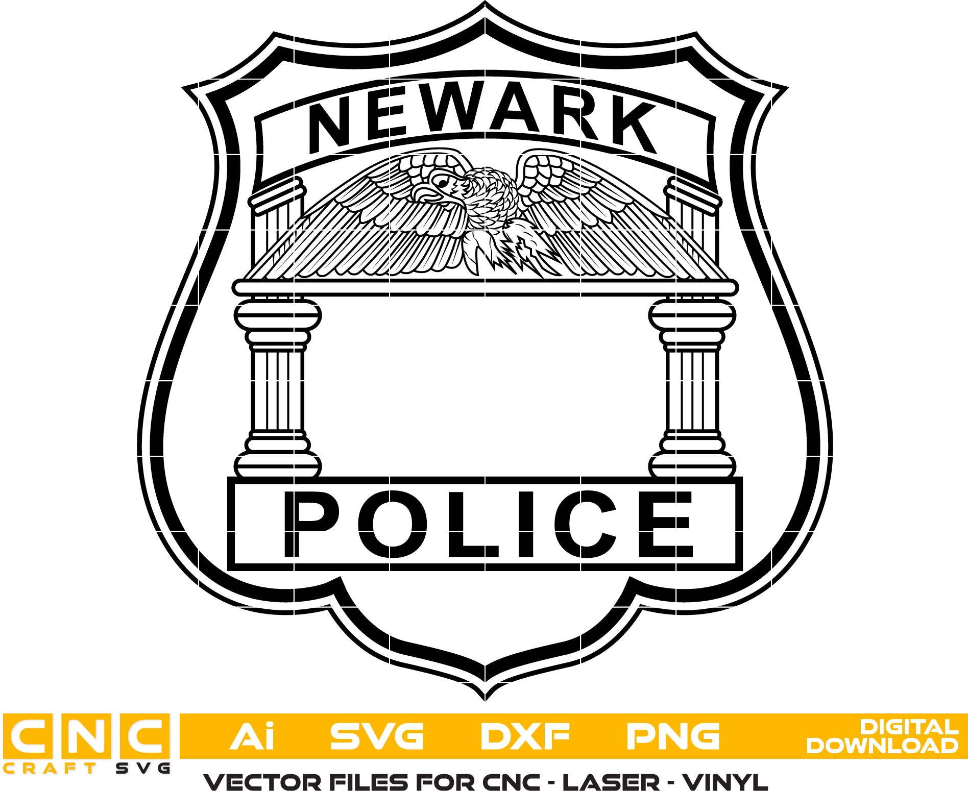 Newark Police Badge Vector art Svg, Dxf, Jpg, Png and Ai files For laser engraving, woodworking, acrylic painting, and all printing machines.