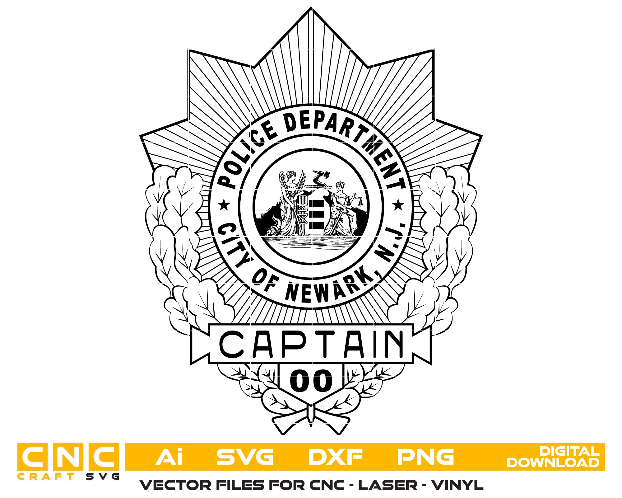 Newark Police Department Captain Badge SVG, New Jersey Police Badge Vector, Newark Police Captain Badge, Law Enforcement Badge SVG, Police Officer Badge Vector