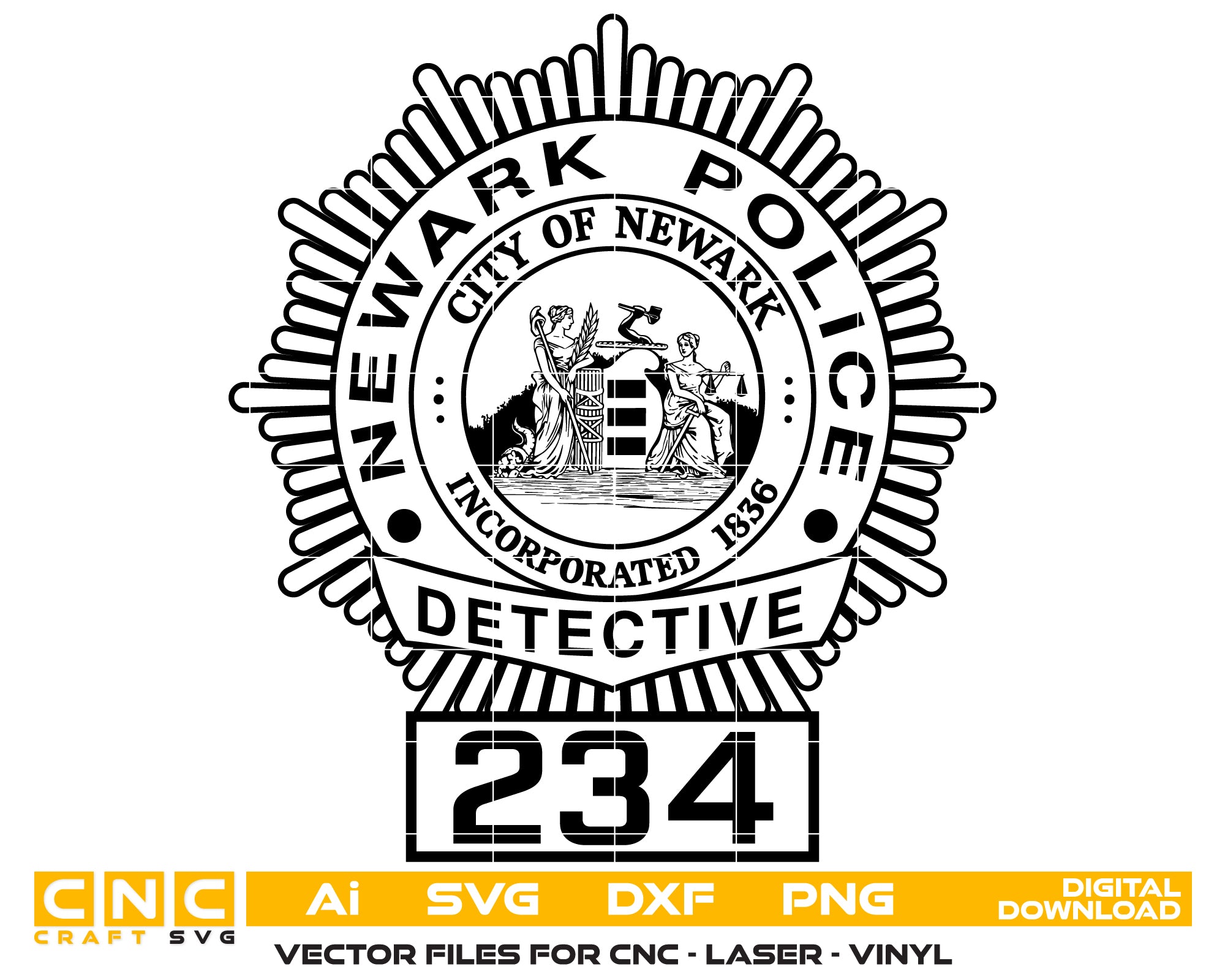 Newark Police Department Detective Badge SVG, New Jersey Police Badge Vector, Newark Police Detective Badge, Law Enforcement Badge SVG, Police Officer Badge Vector